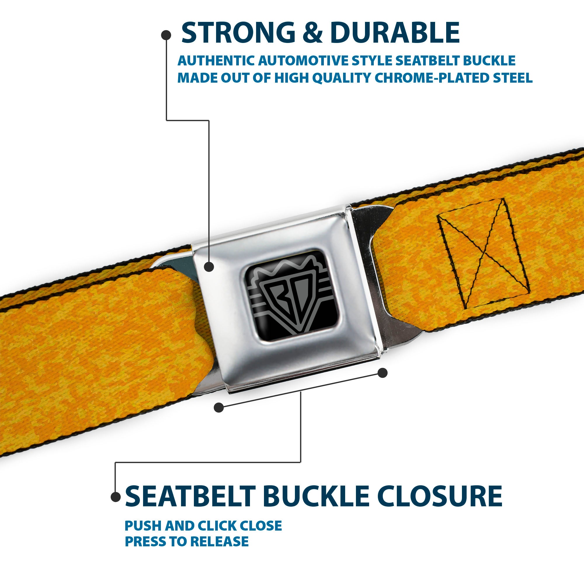 BD Wings Logo CLOSE-UP Black/Silver Seatbelt Belt - Heather2 Yellows Webbing Seatbelt Belts Buckle-Down