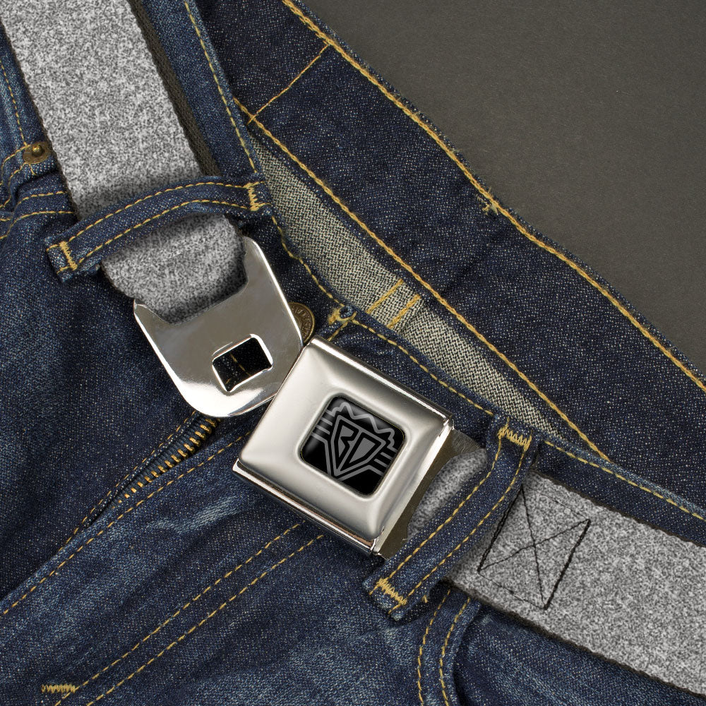 BD Wings Logo CLOSE-UP Black/Silver Seatbelt Belt - Heather4 GrayWhite Webbing Seatbelt Belts Buckle-Down