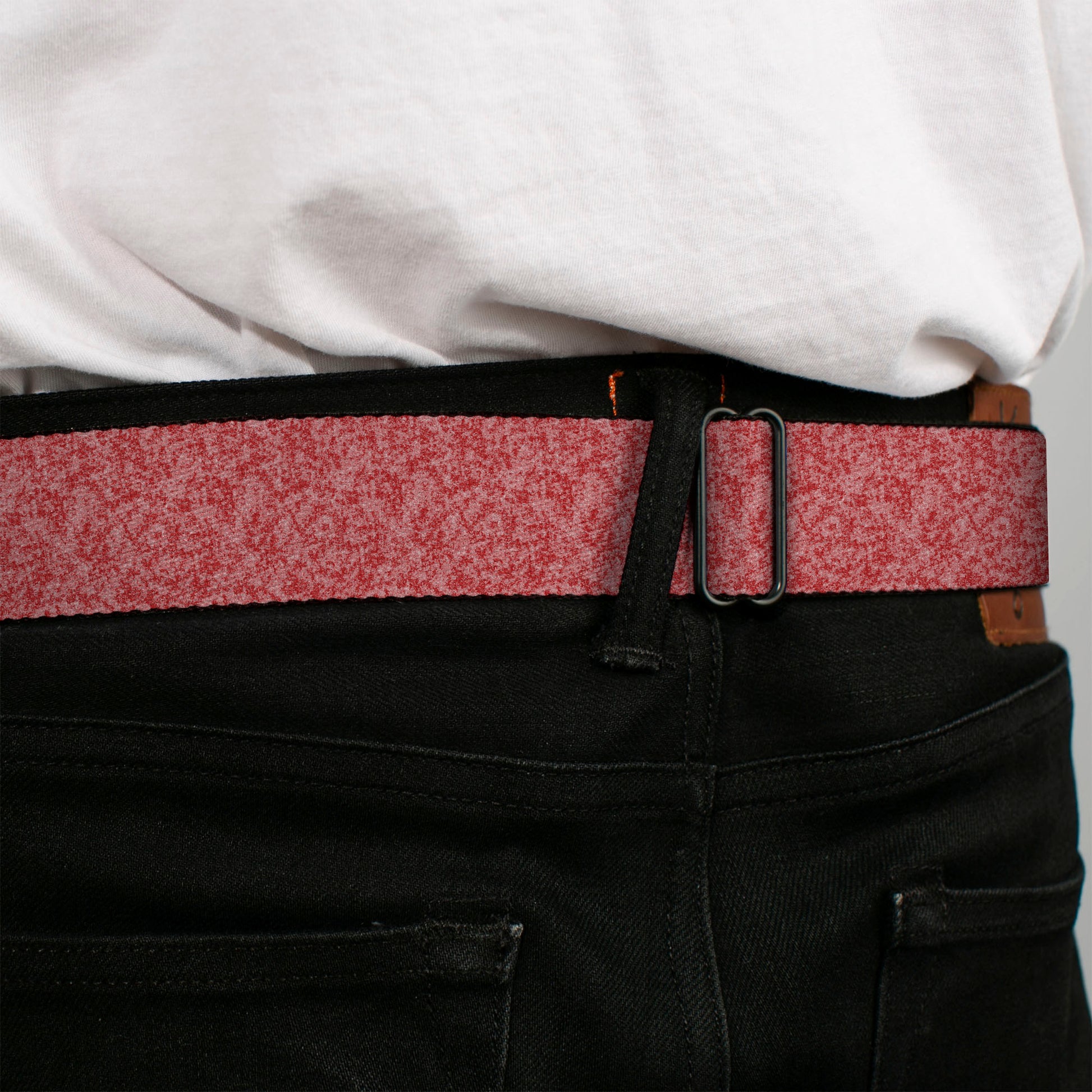 BD Wings Logo CLOSE-UP Black/Silver Seatbelt Belt - Heather4 Red/White Webbing Seatbelt Belts Buckle-Down