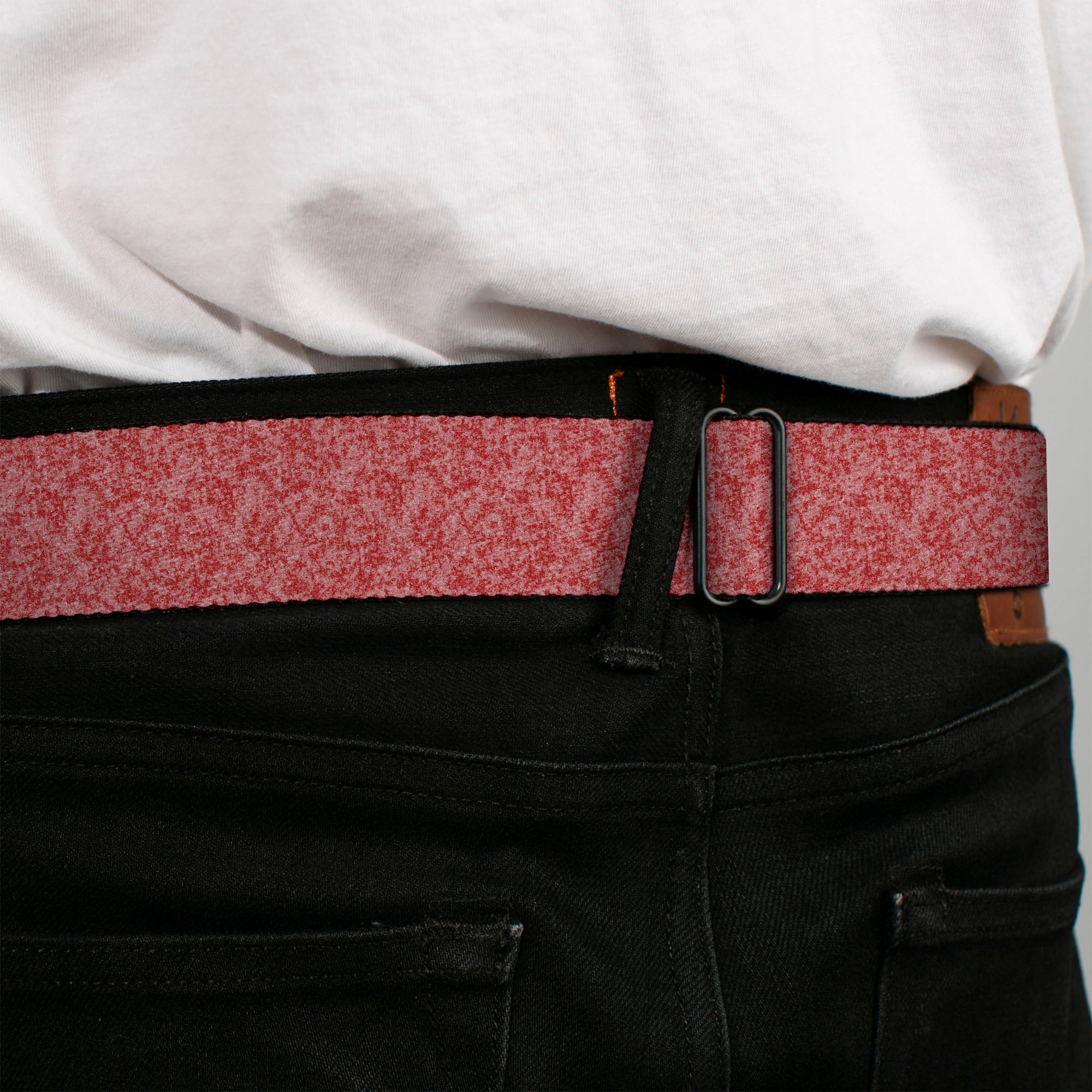 BD Wings Logo CLOSE-UP Black/Silver Seatbelt Belt - Heather4 Red/White Webbing Seatbelt Belts Buckle-Down