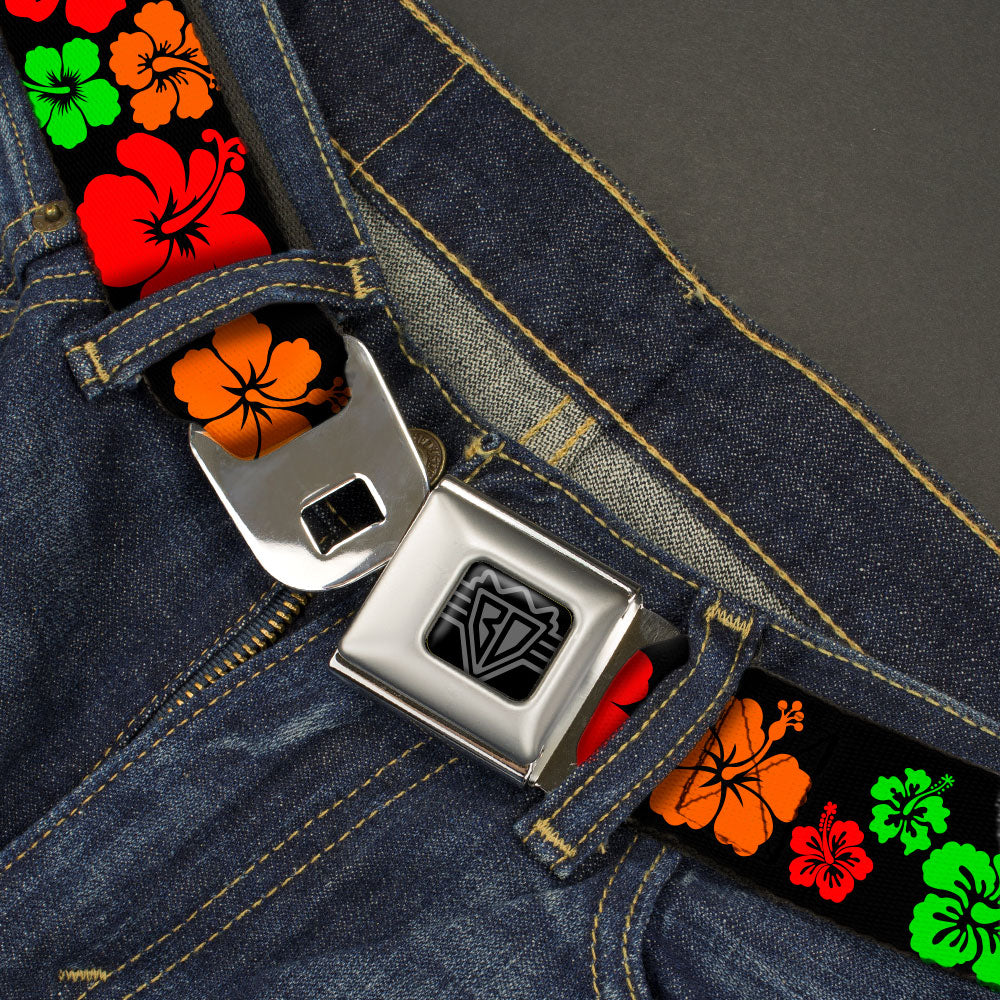 BD Wings Logo CLOSE-UP Black/Silver Seatbelt Belt - Hibiscus Flowers Black/Green/Red/Orange Webbing Seatbelt Belts Buckle-Down