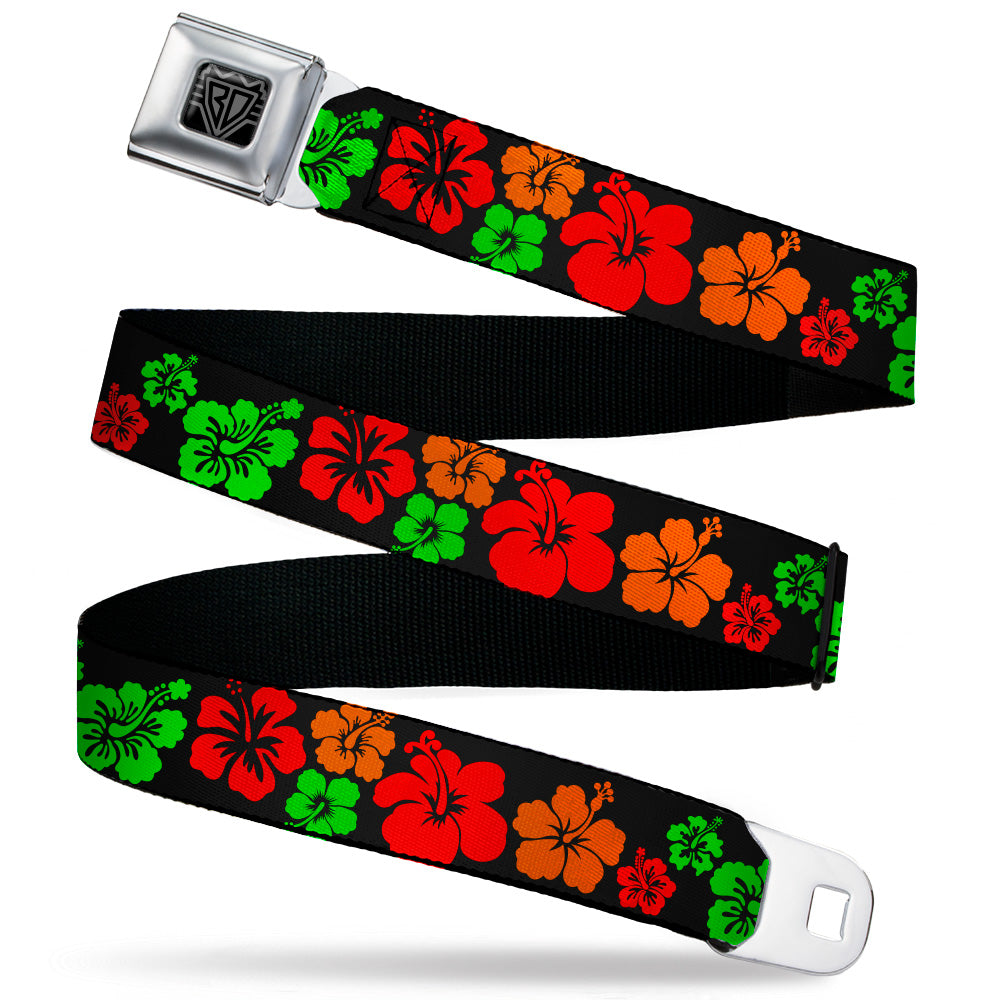 BD Wings Logo CLOSE-UP Black/Silver Seatbelt Belt - Hibiscus Flowers Black/Green/Red/Orange Webbing Seatbelt Belts Buckle-Down