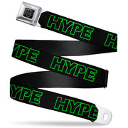 BD Wings Logo CLOSE-UP Black/Silver Seatbelt Belt - HYPE Outline Black/Neon Green Webbing Seatbelt Belts Buckle-Down