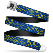 BD Wings Logo CLOSE-UP Black/Silver Seatbelt Belt - HARMONY BALANCE LIFE Icons Collage Blue/Yellow Webbing Seatbelt Belts Buckle-Down