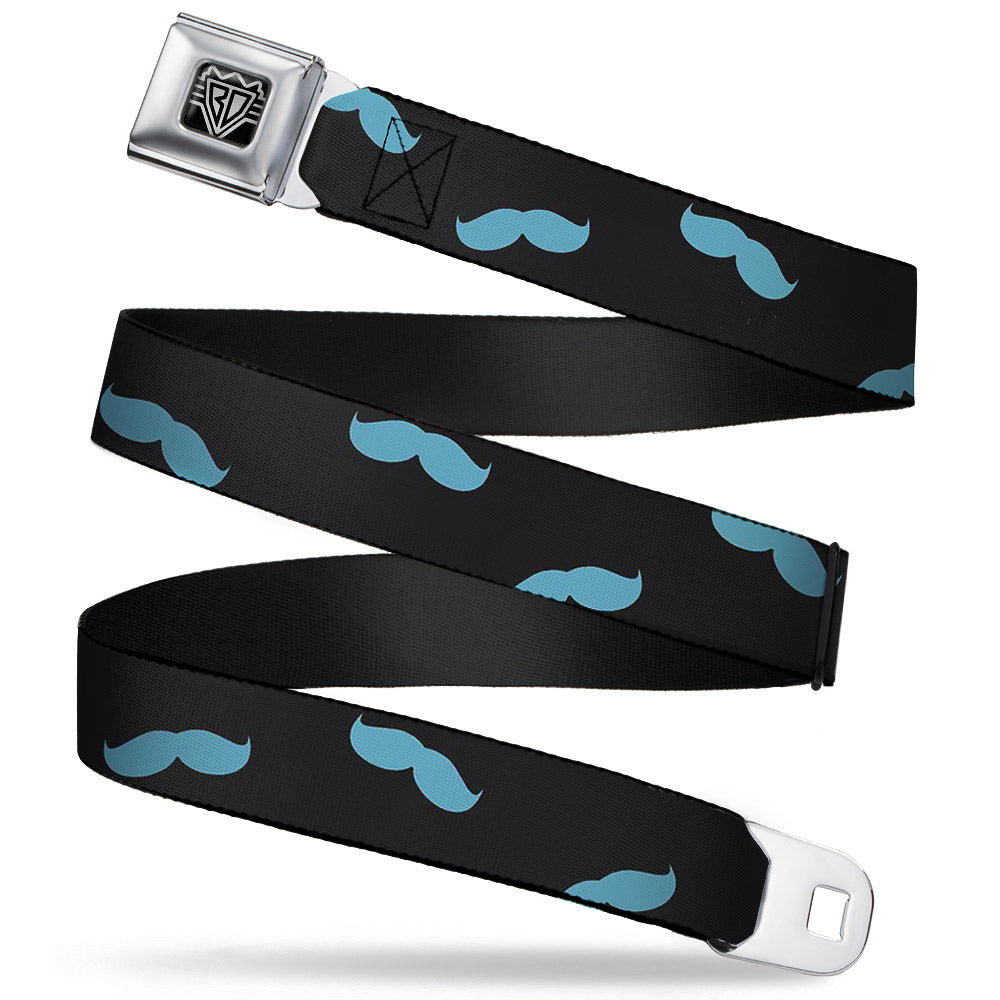 BD Wings Logo CLOSE-UP Full Color Black Silver Seatbelt Belt - Mustaches Scattered Black/Turquoise Webbing Seatbelt Belts Buckle-Down