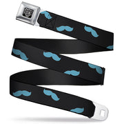 BD Wings Logo CLOSE-UP Full Color Black Silver Seatbelt Belt - Mustaches Scattered Black/Turquoise Webbing Seatbelt Belts Buckle-Down