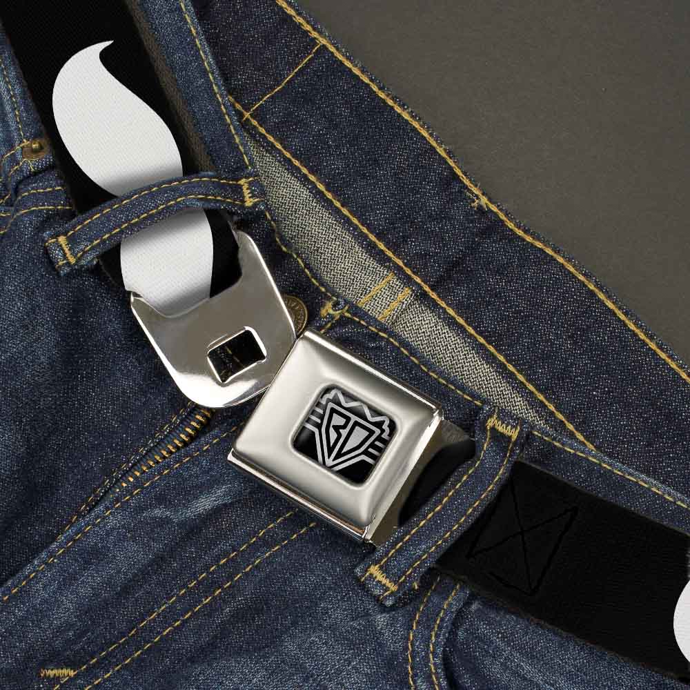 BD Wings Logo CLOSE-UP Full Color Black Silver Seatbelt Belt - Mustache Black/White Webbing Seatbelt Belts Buckle-Down