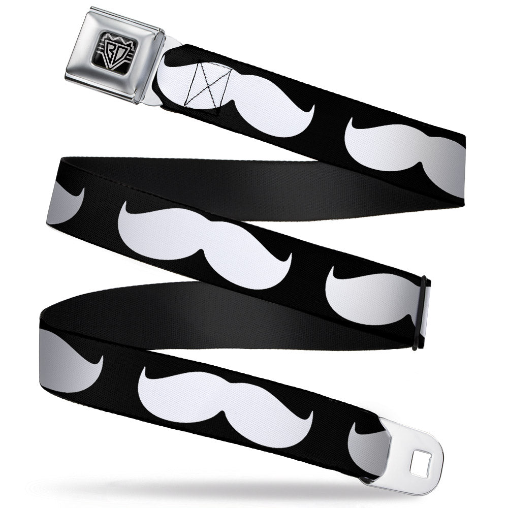 BD Wings Logo CLOSE-UP Full Color Black Silver Seatbelt Belt - Mustache Black/White Webbing Seatbelt Belts Buckle-Down