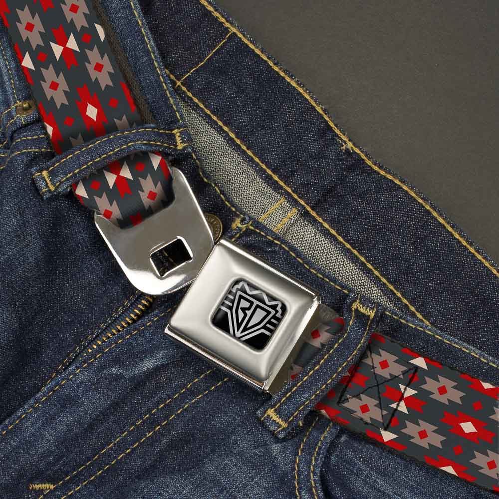 BD Wings Logo CLOSE-UP Full Color Black Silver Seatbelt Belt - Mini Navajo Black/Gray/Red/White Webbing Seatbelt Belts Buckle-Down