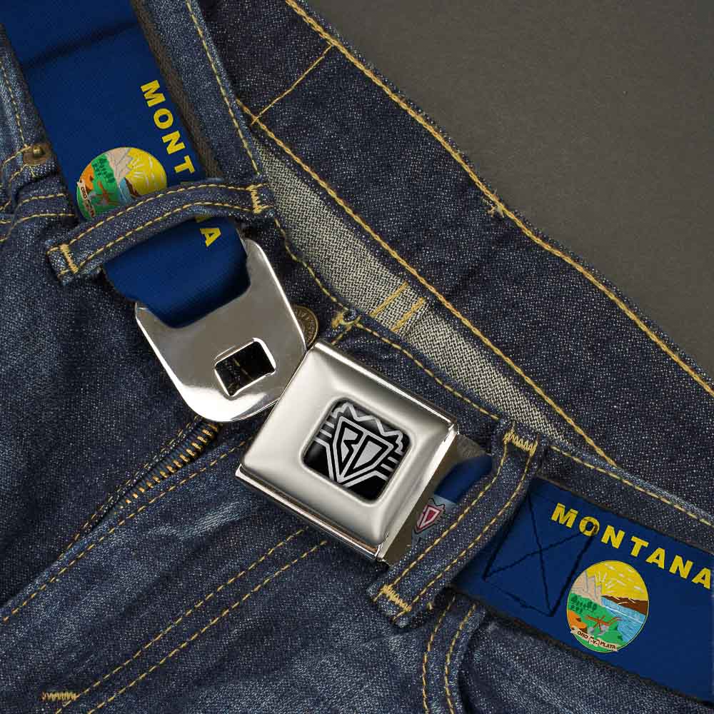 BD Wings Logo CLOSE-UP Full Color Black Silver Seatbelt Belt - Montana Flags Webbing Seatbelt Belts Buckle-Down