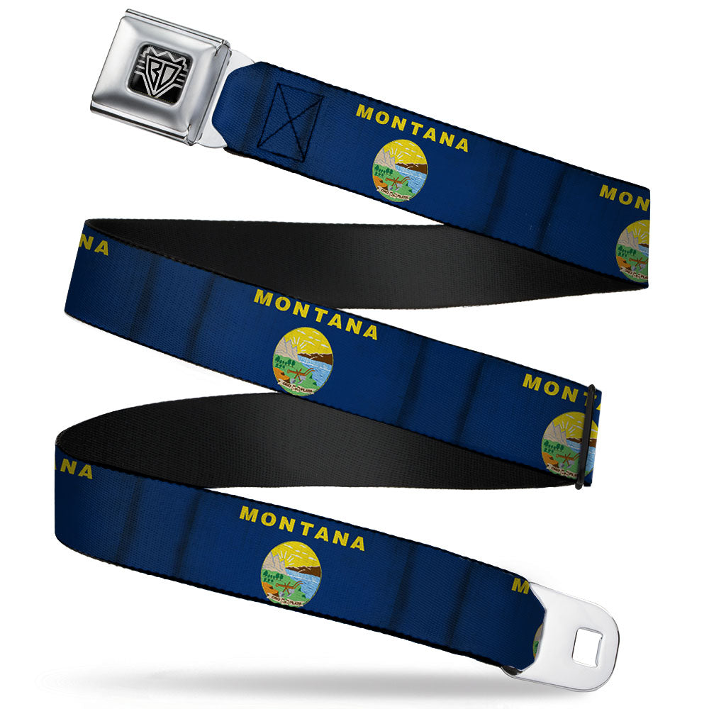 BD Wings Logo CLOSE-UP Full Color Black Silver Seatbelt Belt - Montana Flags Webbing Seatbelt Belts Buckle-Down