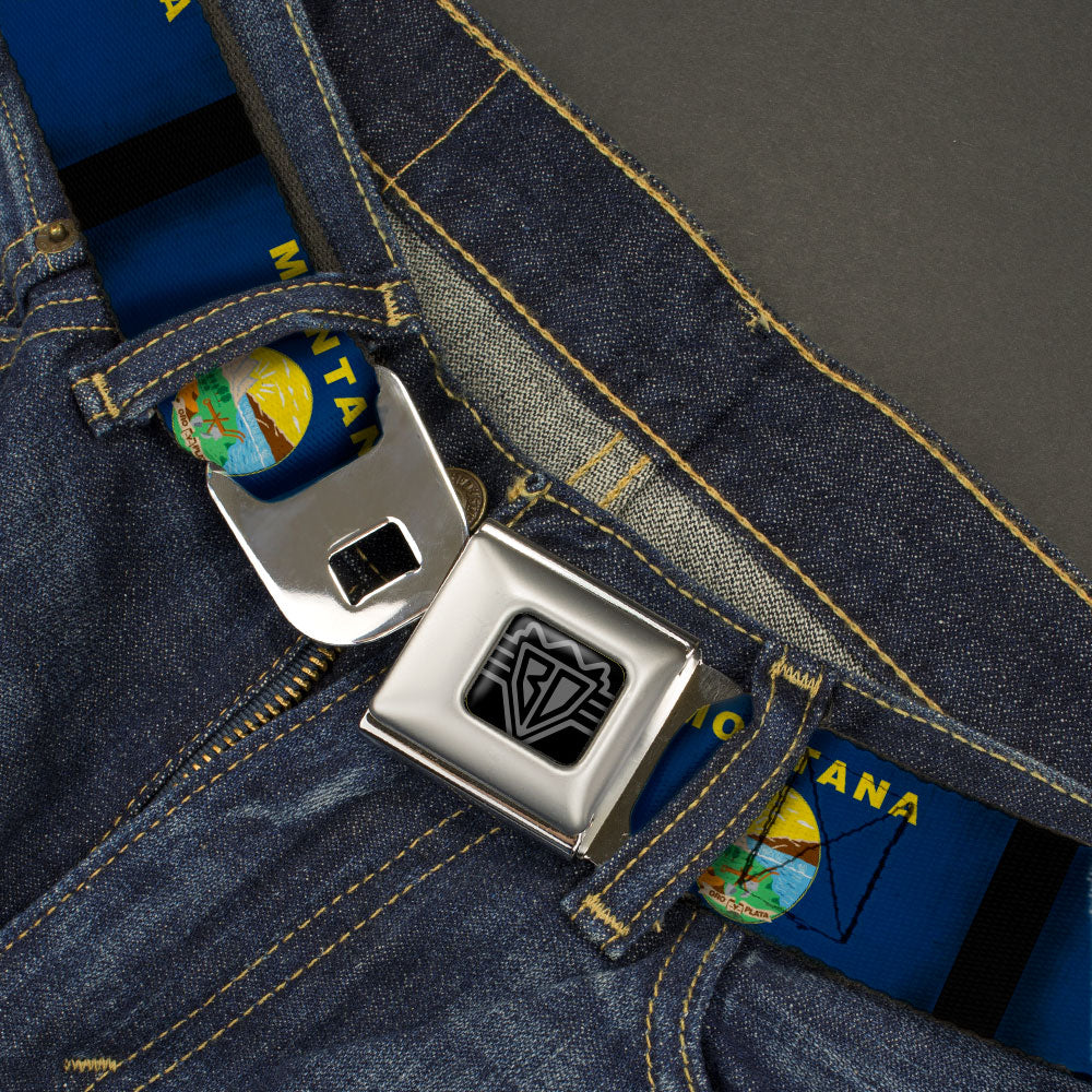 BD Wings Logo CLOSE-UP Black/Silver Seatbelt Belt - Montana Flags2 Webbing Seatbelt Belts Buckle-Down