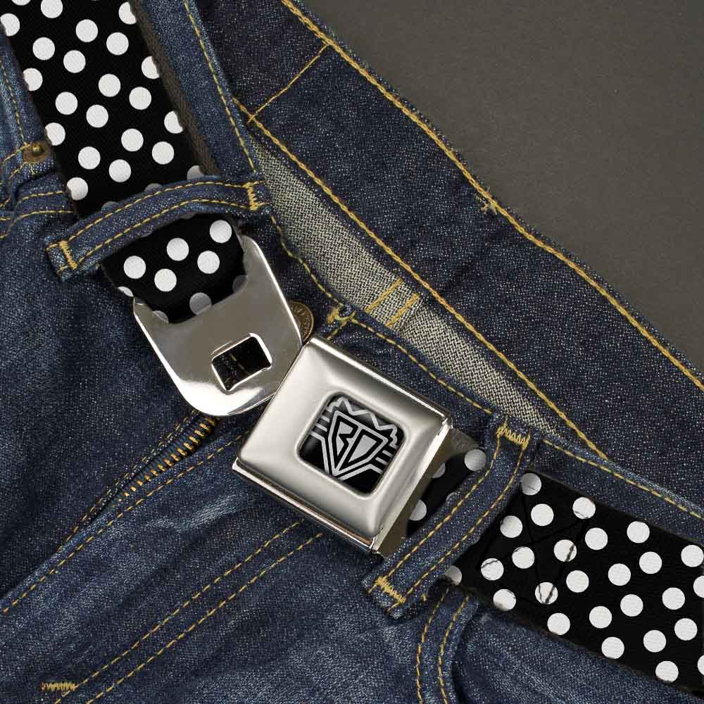 BD Wings Logo CLOSE-UP Full Color Black Silver Seatbelt Belt - Micro Polka Dots2 Black/White Webbing Seatbelt Belts Buckle-Down