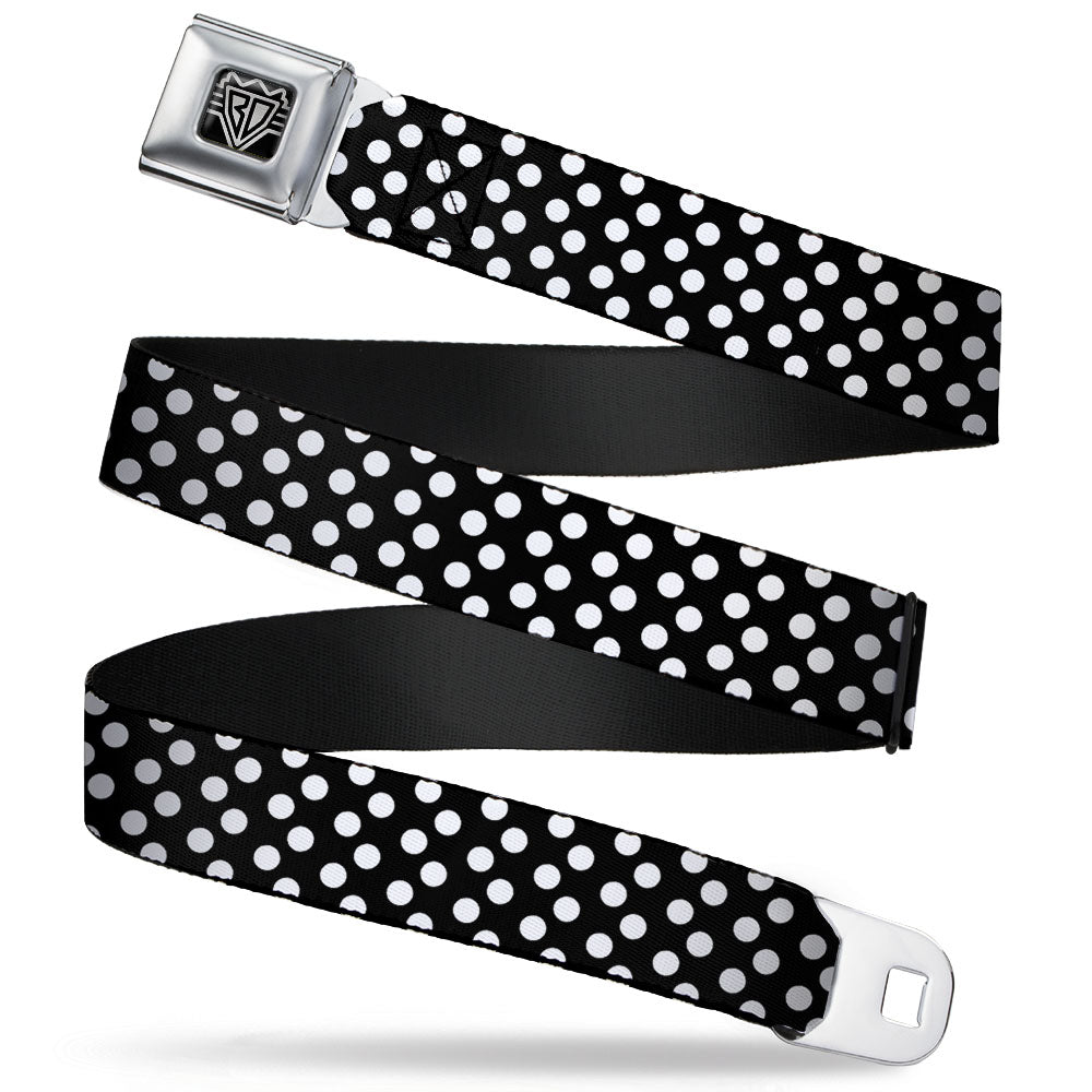 BD Wings Logo CLOSE-UP Full Color Black Silver Seatbelt Belt - Micro Polka Dots2 Black/White Webbing Seatbelt Belts Buckle-Down