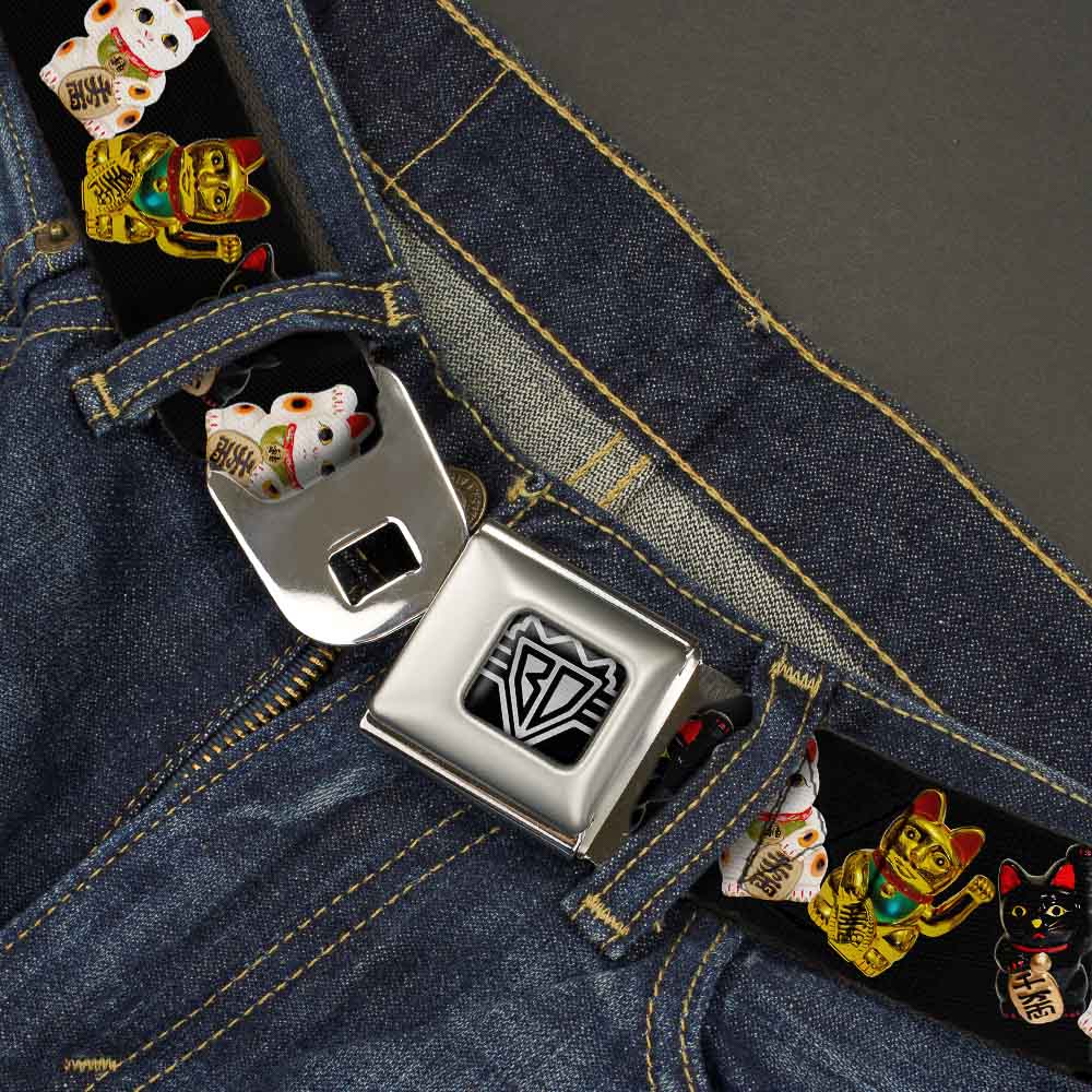 BD Wings Logo CLOSE-UP Full Color Black Silver Seatbelt Belt - Maneki Neko Lucky Cats Gold/Black/White Webbing Seatbelt Belts Buckle-Down