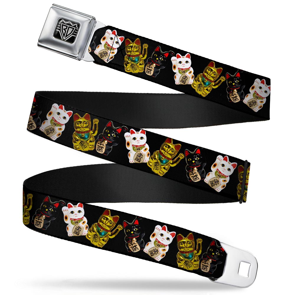 BD Wings Logo CLOSE-UP Full Color Black Silver Seatbelt Belt - Maneki Neko Lucky Cats Gold/Black/White Webbing Seatbelt Belts Buckle-Down