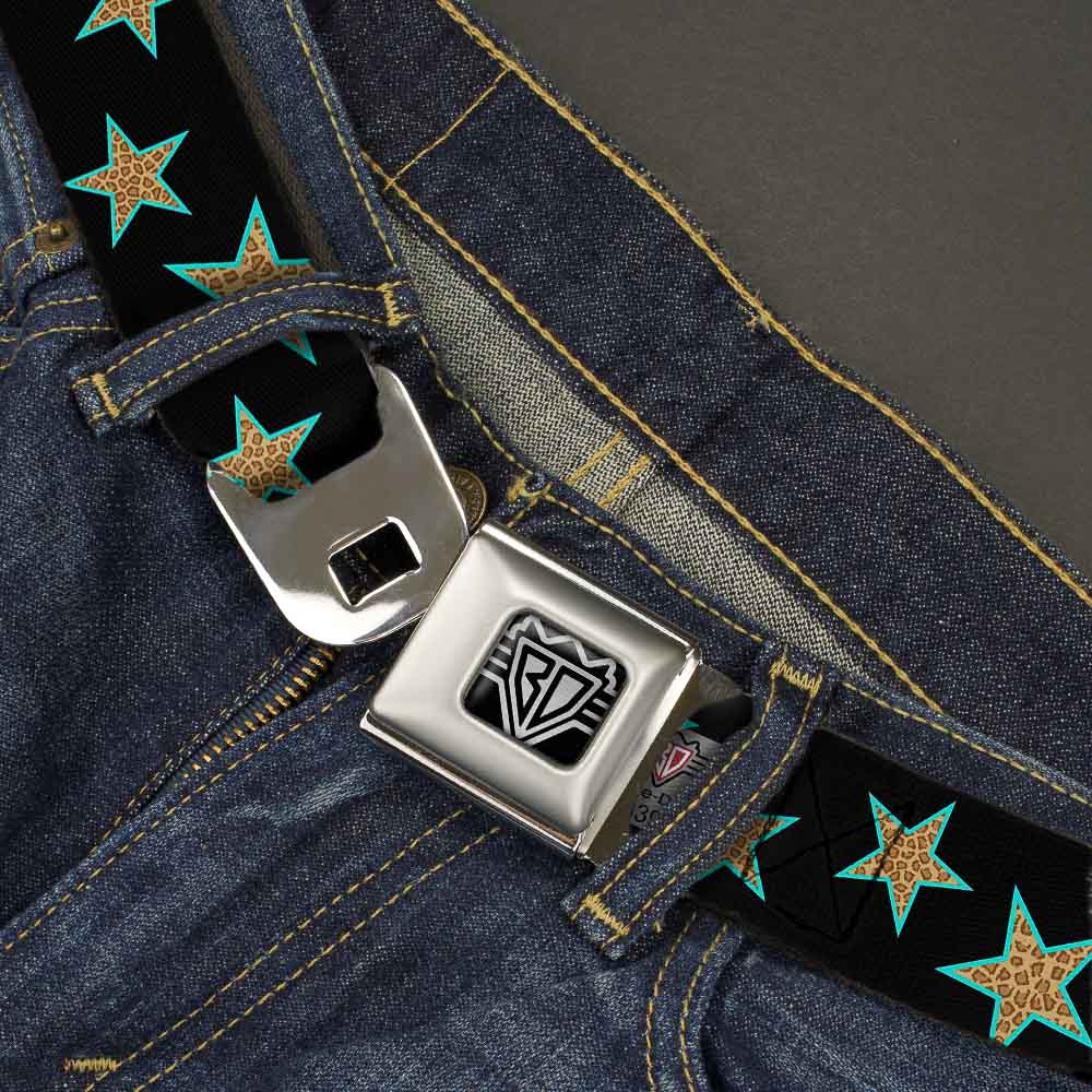 BD Wings Logo CLOSE-UP Full Color Black Silver Seatbelt Belt - Multi Stars Black/Leopard/Baby Blue Outline Webbing Seatbelt Belts Buckle-Down