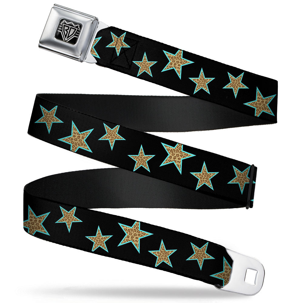 BD Wings Logo CLOSE-UP Full Color Black Silver Seatbelt Belt - Multi Stars Black/Leopard/Baby Blue Outline Webbing Seatbelt Belts Buckle-Down