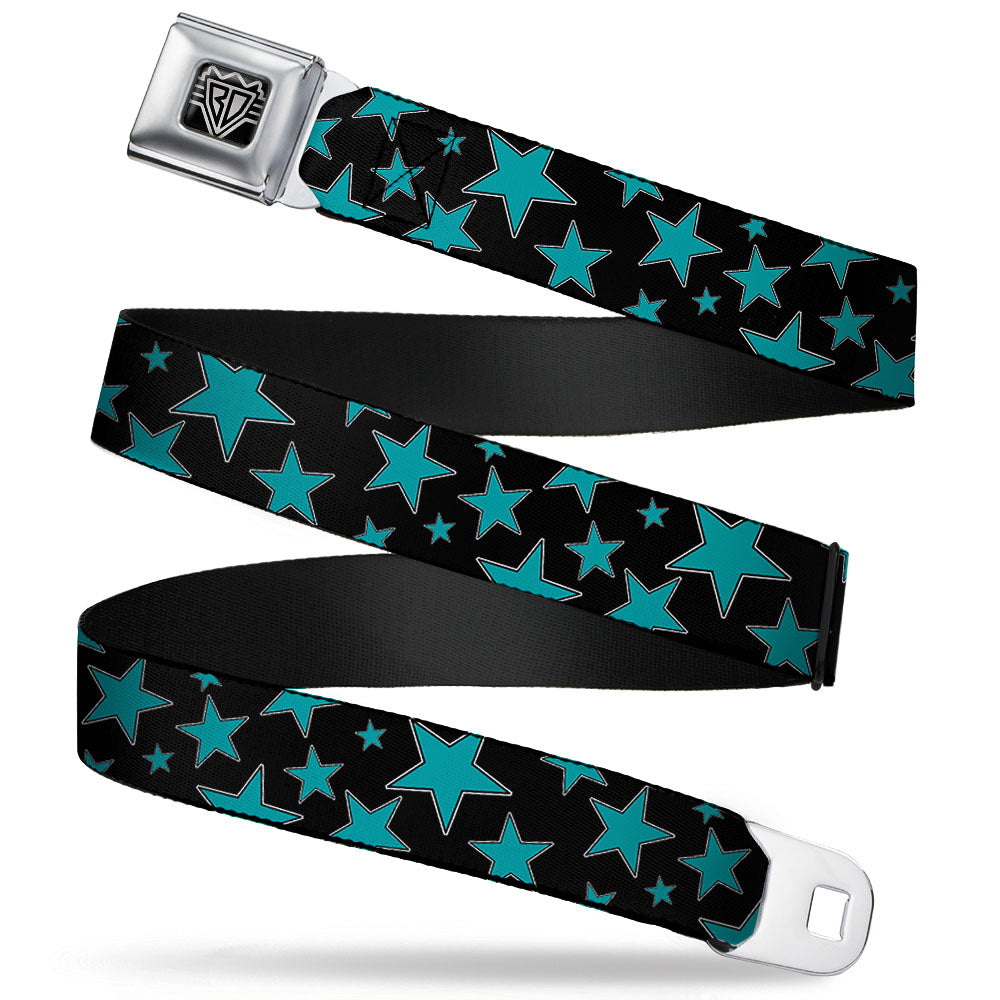 BD Wings Logo CLOSE-UP Full Color Black Silver Seatbelt Belt - Multi Stars Black/Turquoise Webbing Seatbelt Belts Buckle-Down