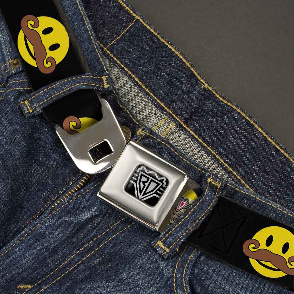 BD Wings Logo CLOSE-UP Full Color Black Silver Seatbelt Belt - Mustache Happy Face Black/Yellow/Brown Webbing Seatbelt Belts Buckle-Down