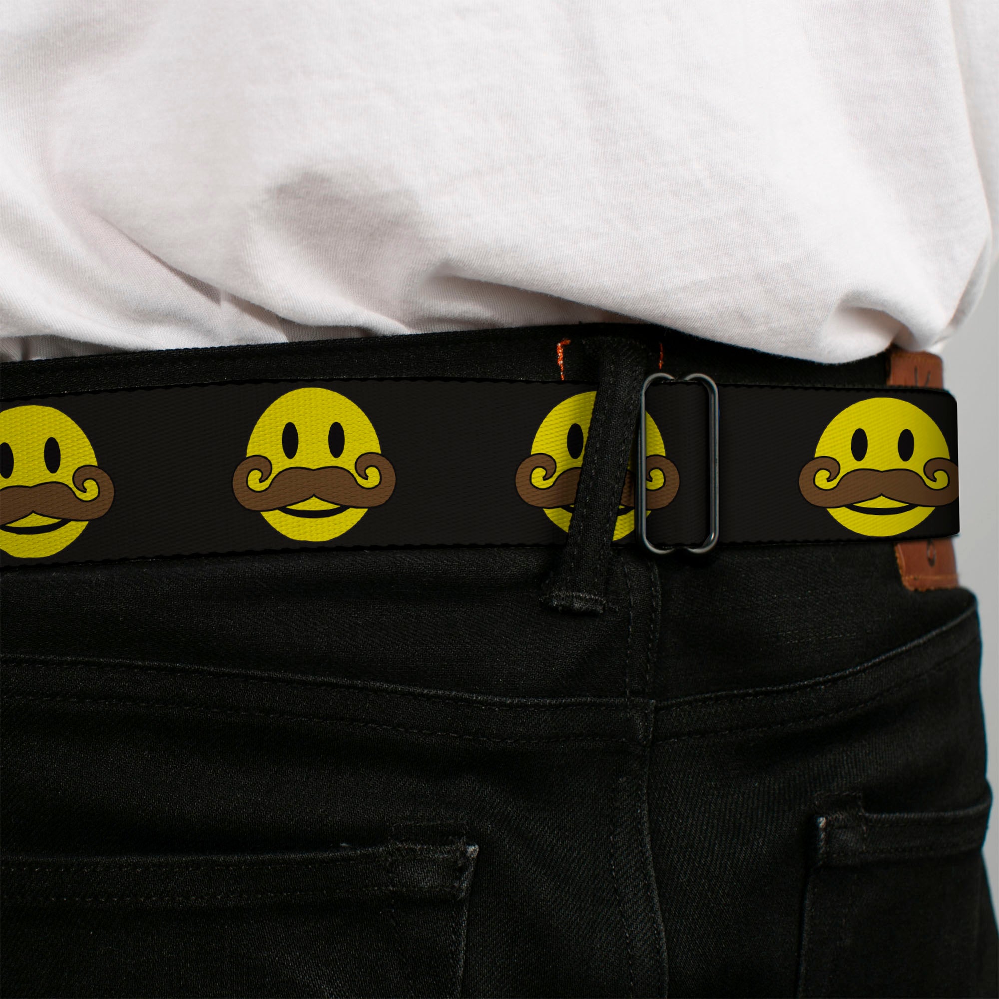 BD Wings Logo CLOSE-UP Full Color Black Silver Seatbelt Belt - Mustache Happy Face Black/Yellow/Brown Webbing Seatbelt Belts Buckle-Down