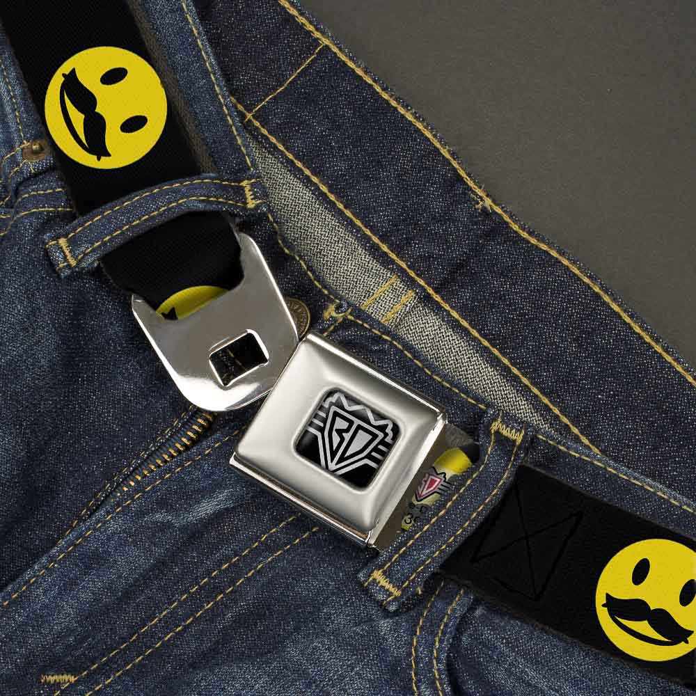 BD Wings Logo CLOSE-UP Full Color Black Silver Seatbelt Belt - Mustache Happy Face2 Black/Yellow/Black Webbing Seatbelt Belts Buckle-Down
