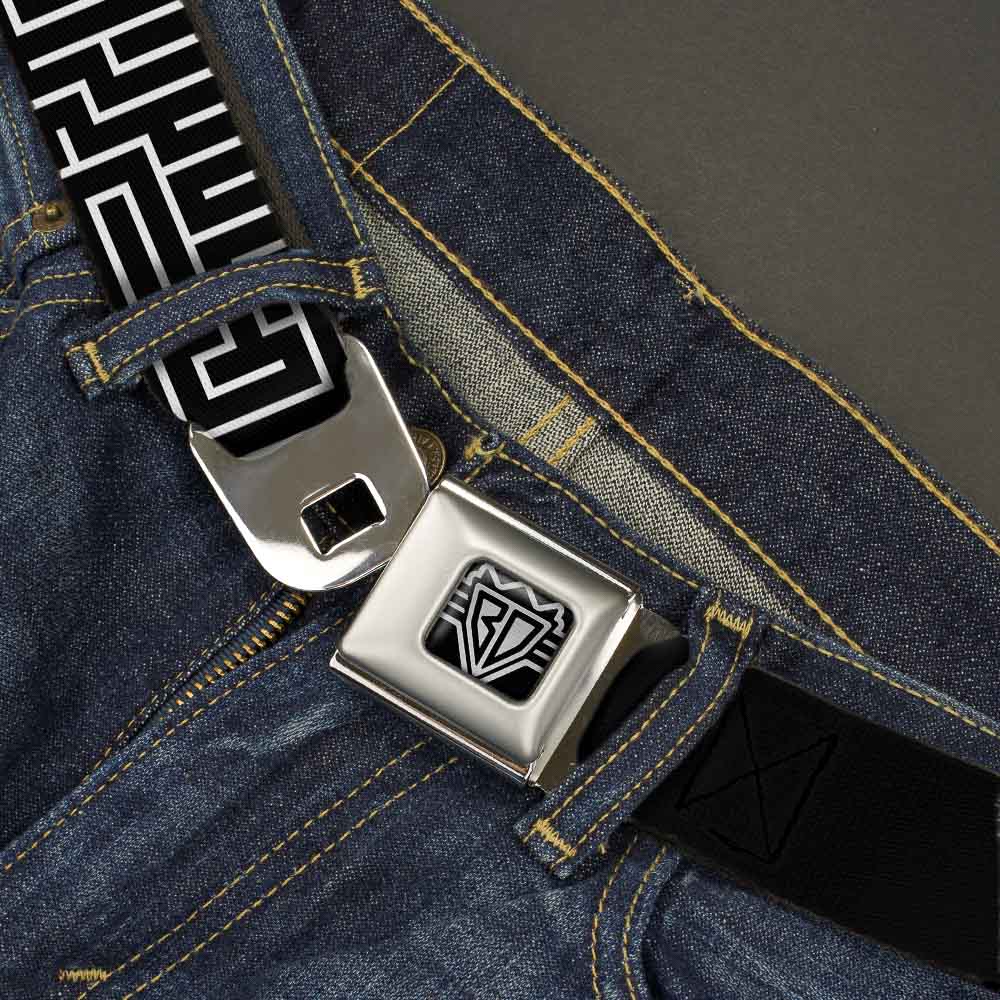 BD Wings Logo CLOSE-UP Full Color Black Silver Seatbelt Belt - Maze Black/White/Red Webbing Seatbelt Belts Buckle-Down
