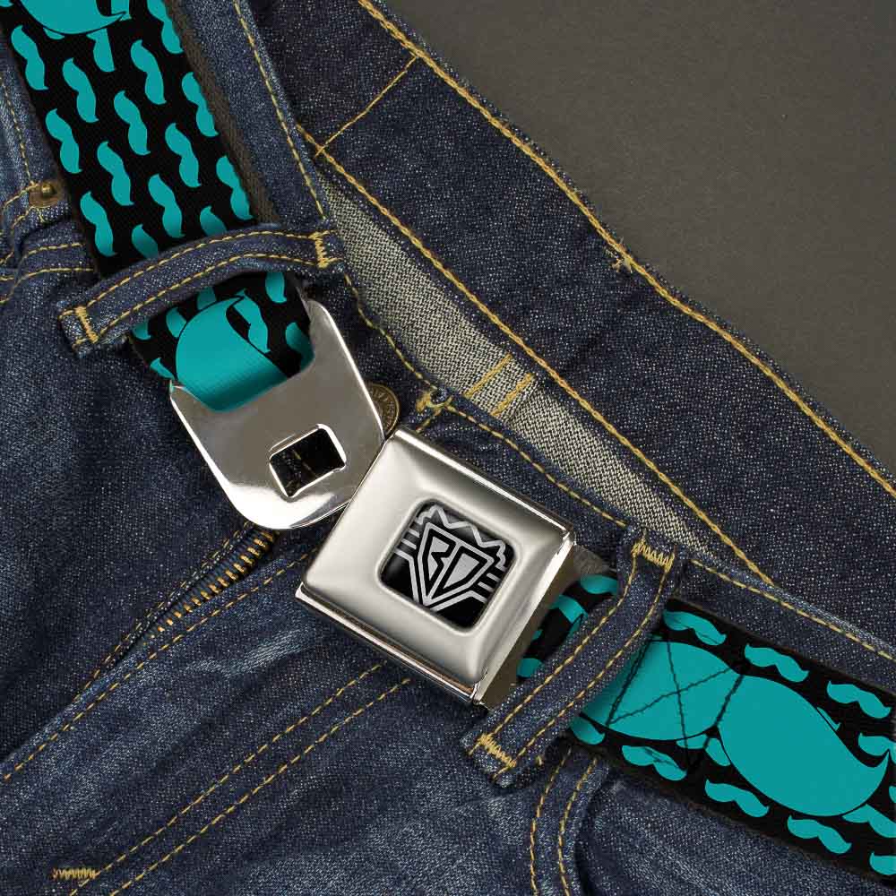 BD Wings Logo CLOSE-UP Full Color Black Silver Seatbelt Belt - Mustaches Mini/Single Repeat Black/Turquoise Webbing Seatbelt Belts Buckle-Down