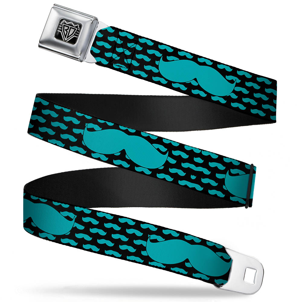 BD Wings Logo CLOSE-UP Full Color Black Silver Seatbelt Belt - Mustaches Mini/Single Repeat Black/Turquoise Webbing Seatbelt Belts Buckle-Down