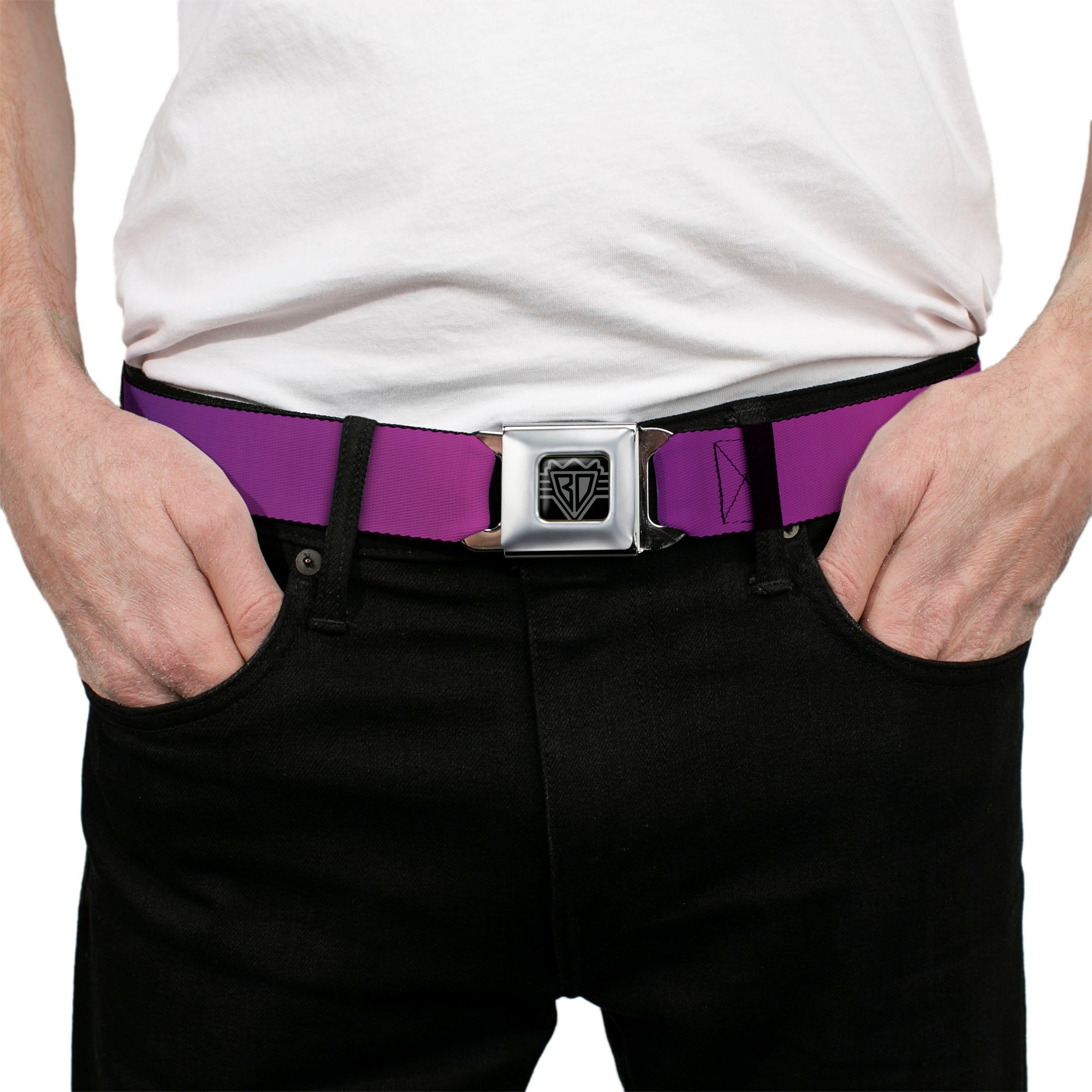 BD Wings Logo CLOSE-UP Full Color Black Silver Seatbelt Belt - Multi Color Blocks Webbing Seatbelt Belts Buckle-Down