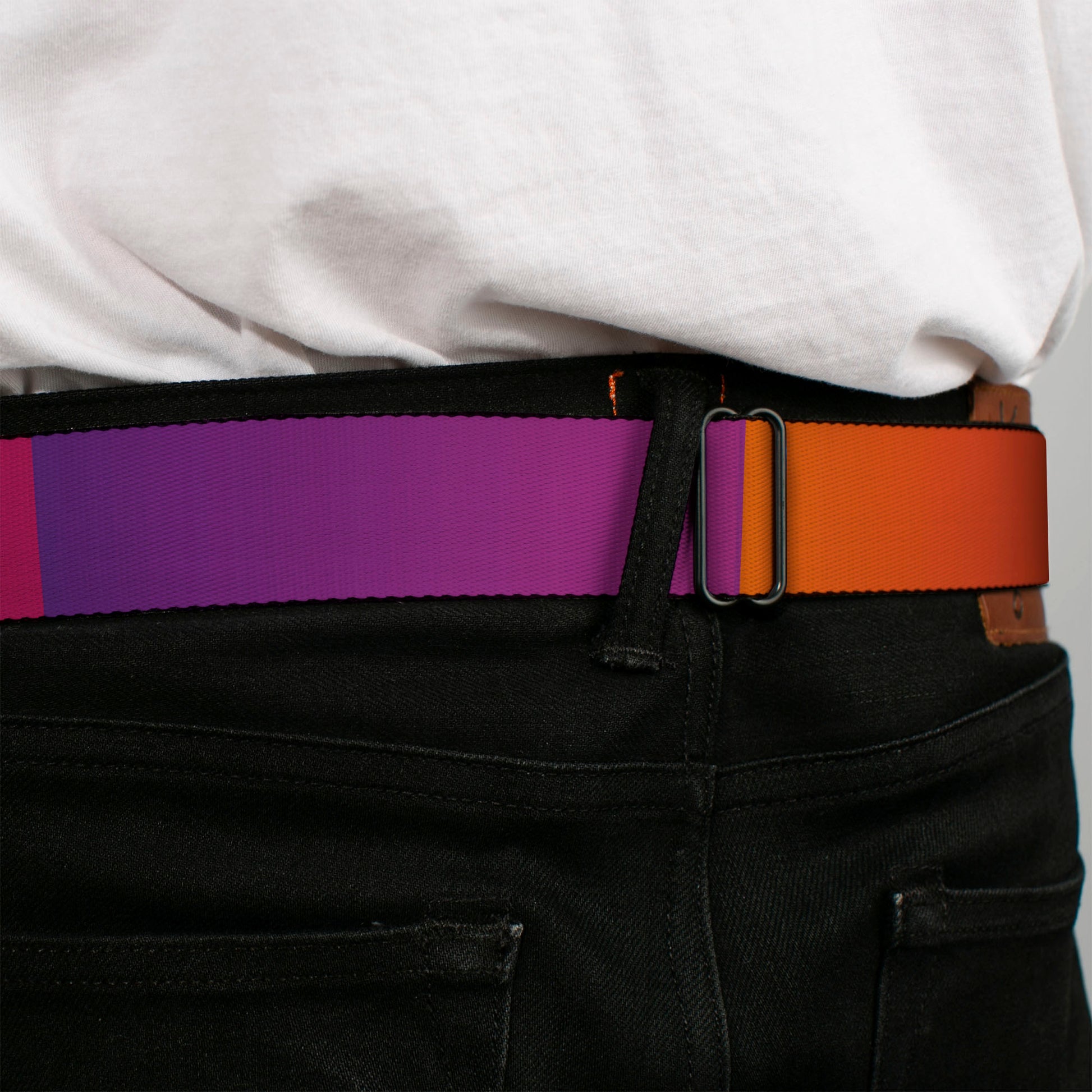 BD Wings Logo CLOSE-UP Full Color Black Silver Seatbelt Belt - Multi Color Blocks Webbing Seatbelt Belts Buckle-Down