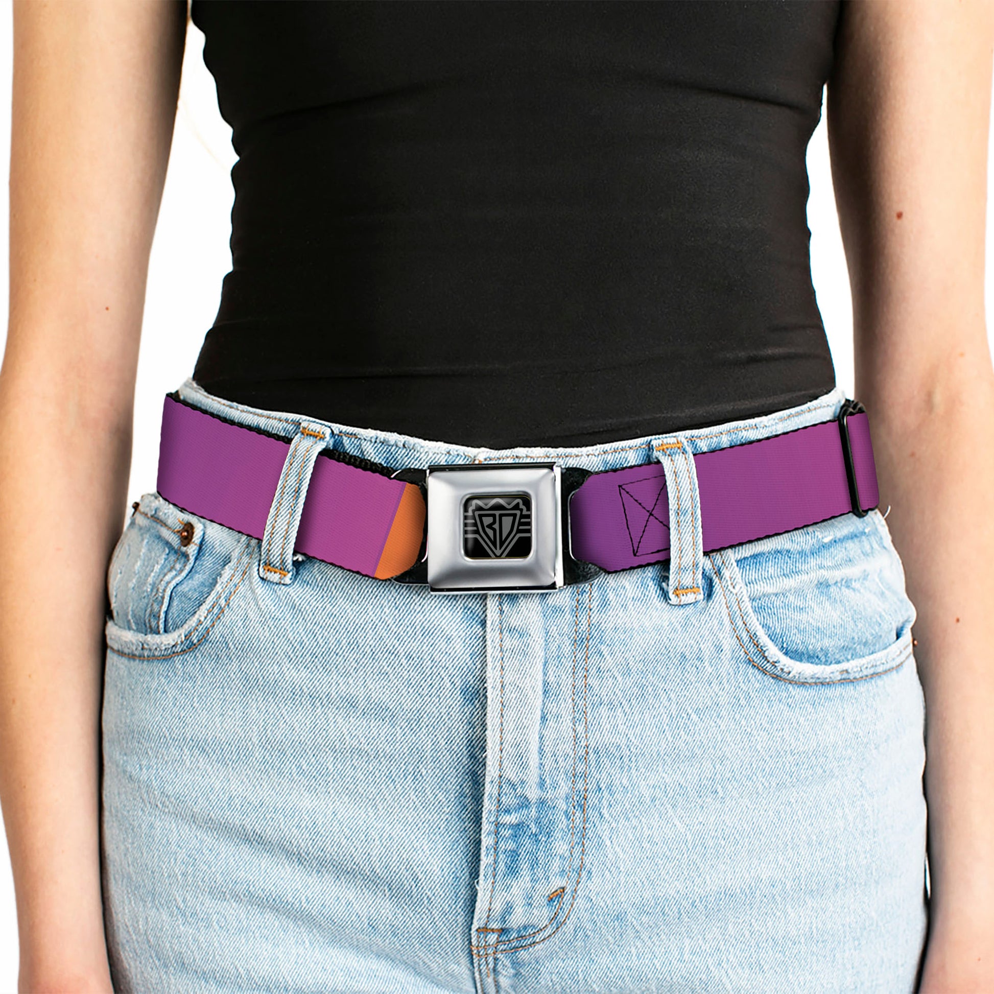 BD Wings Logo CLOSE-UP Full Color Black Silver Seatbelt Belt - Multi Color Blocks Webbing Seatbelt Belts Buckle-Down