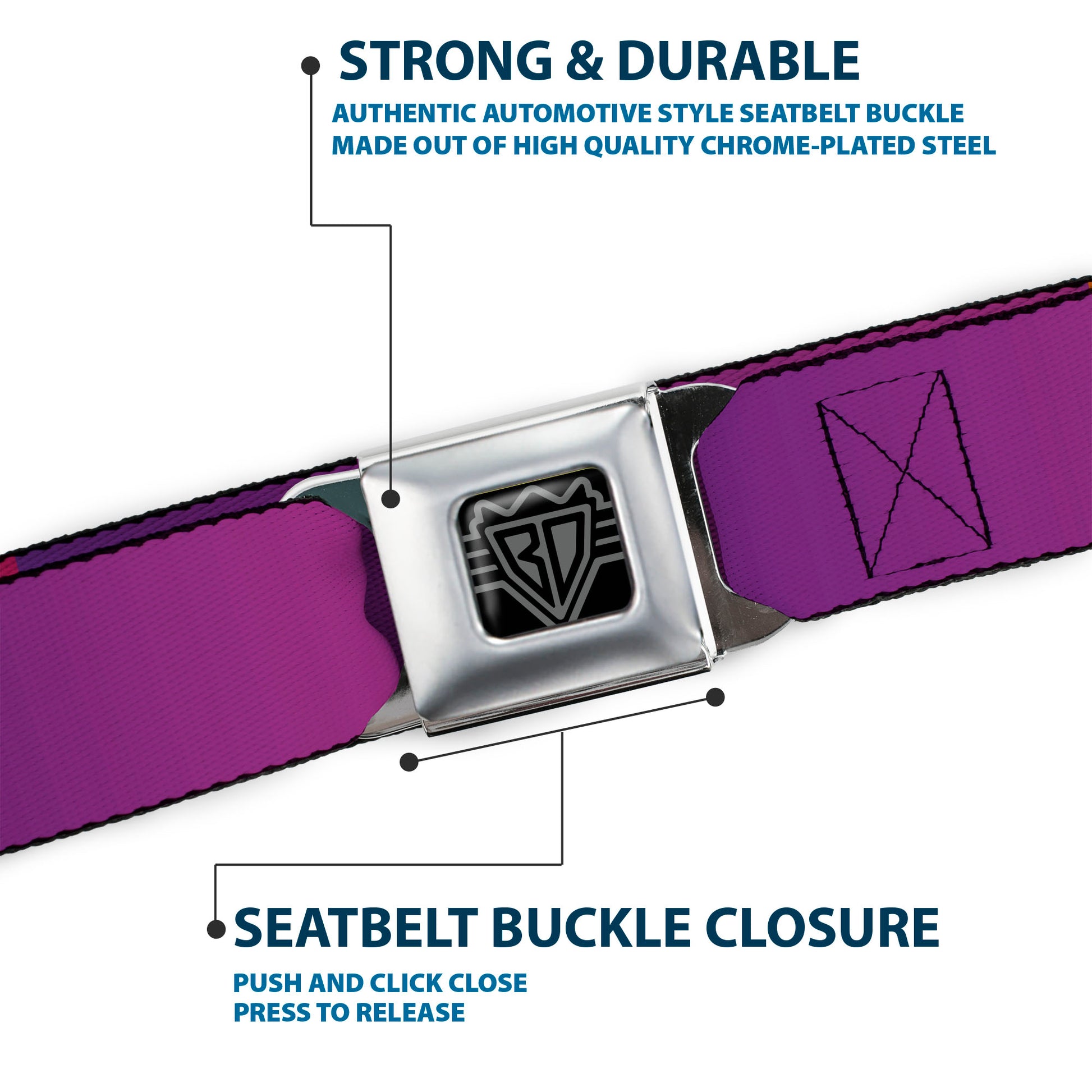 BD Wings Logo CLOSE-UP Full Color Black Silver Seatbelt Belt - Multi Color Blocks Webbing Seatbelt Belts Buckle-Down