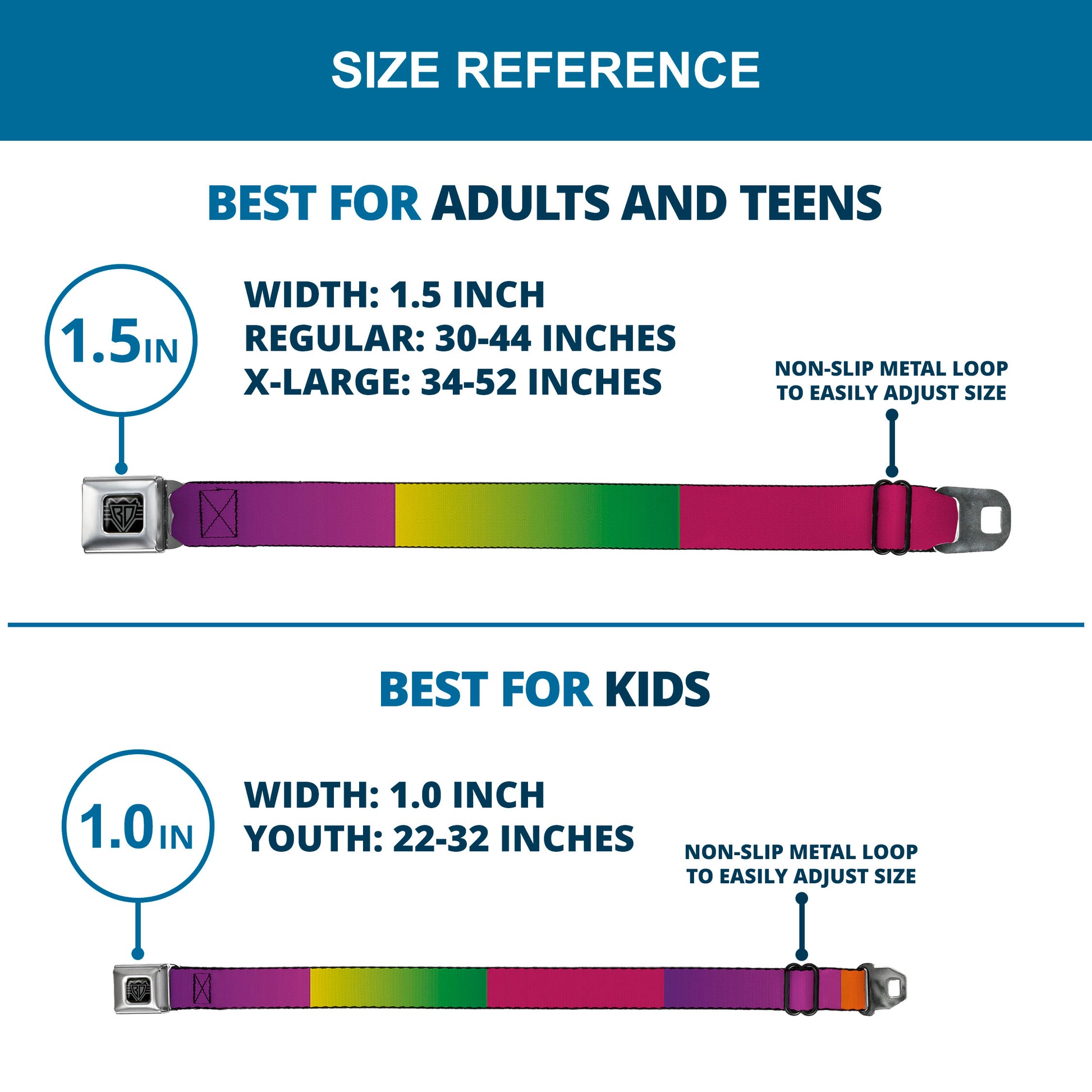 BD Wings Logo CLOSE-UP Full Color Black Silver Seatbelt Belt - Multi Color Blocks Webbing Seatbelt Belts Buckle-Down