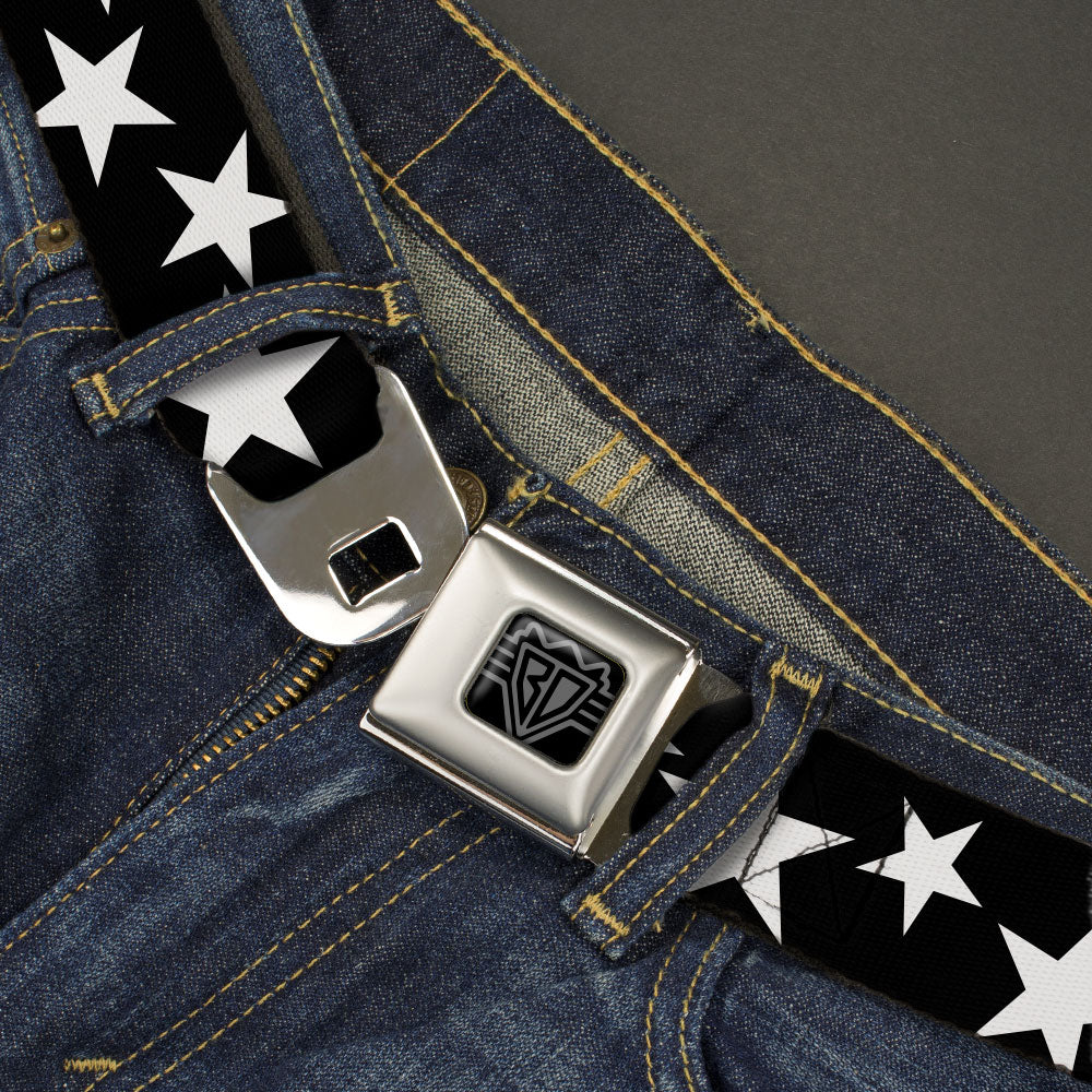BD Wings Logo CLOSE-UP Black/Silver Seatbelt Belt - Multi Stars Black/White/Black/White Outline Webbing Seatbelt Belts Buckle-Down