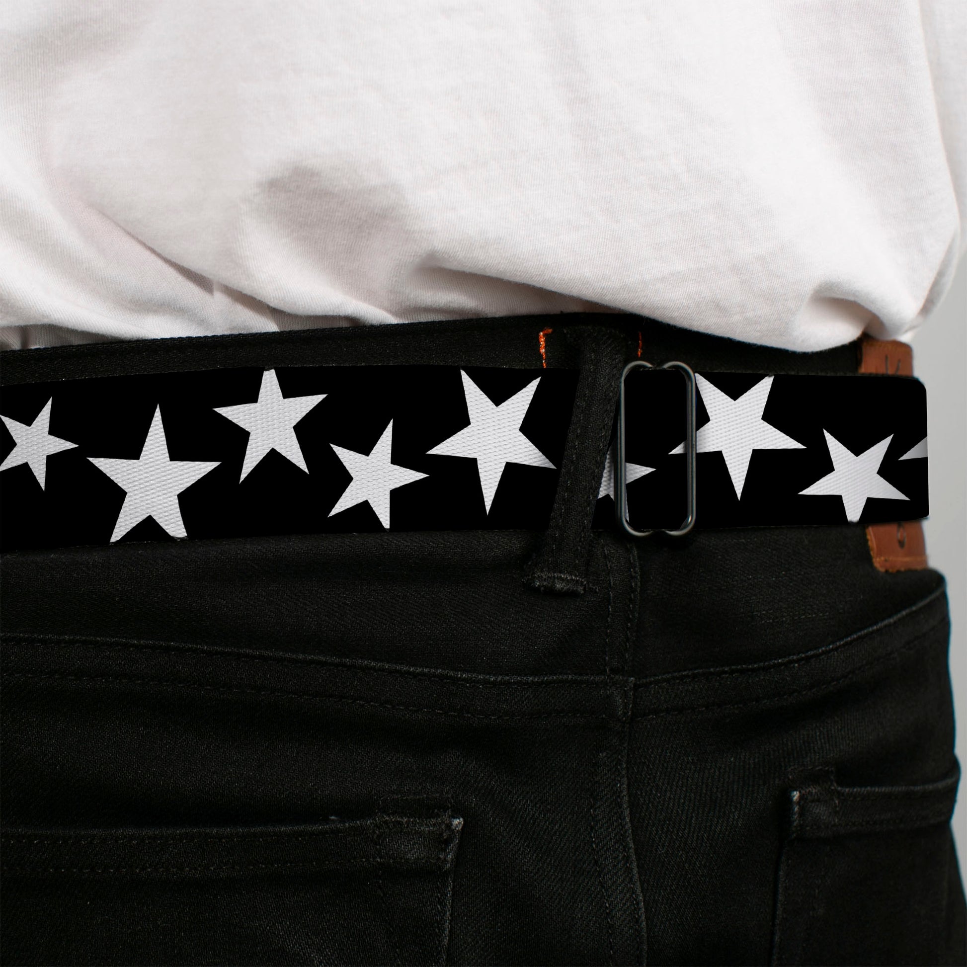 BD Wings Logo CLOSE-UP Black/Silver Seatbelt Belt - Multi Stars Black/White/Black/White Outline Webbing Seatbelt Belts Buckle-Down