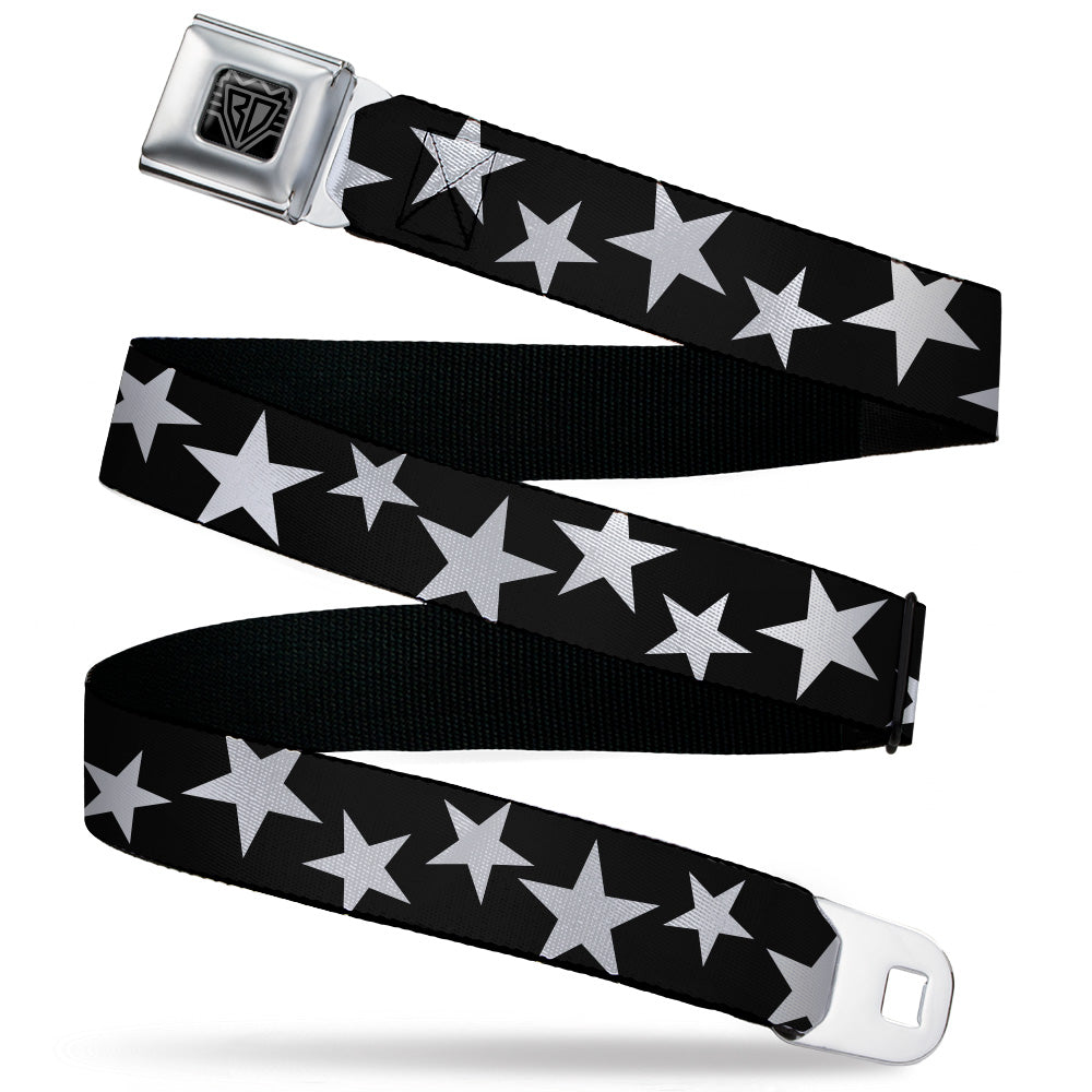 BD Wings Logo CLOSE-UP Black/Silver Seatbelt Belt - Multi Stars Black/White/Black/White Outline Webbing Seatbelt Belts Buckle-Down