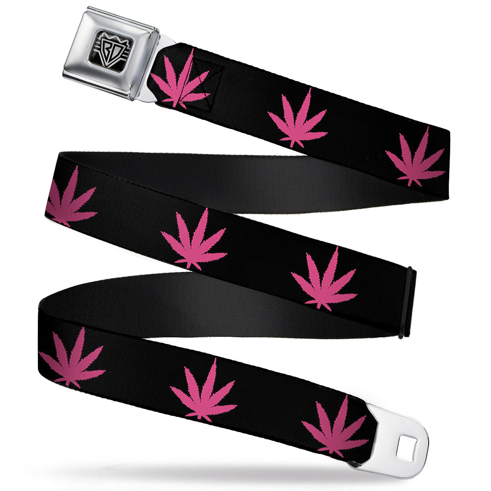 Seatbelt Belt - Marijuana Leaf Repeat Black/Pink Seatbelt Belts Buckle-Down