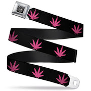 Seatbelt Belt - Marijuana Leaf Repeat Black/Pink Seatbelt Belts Buckle-Down