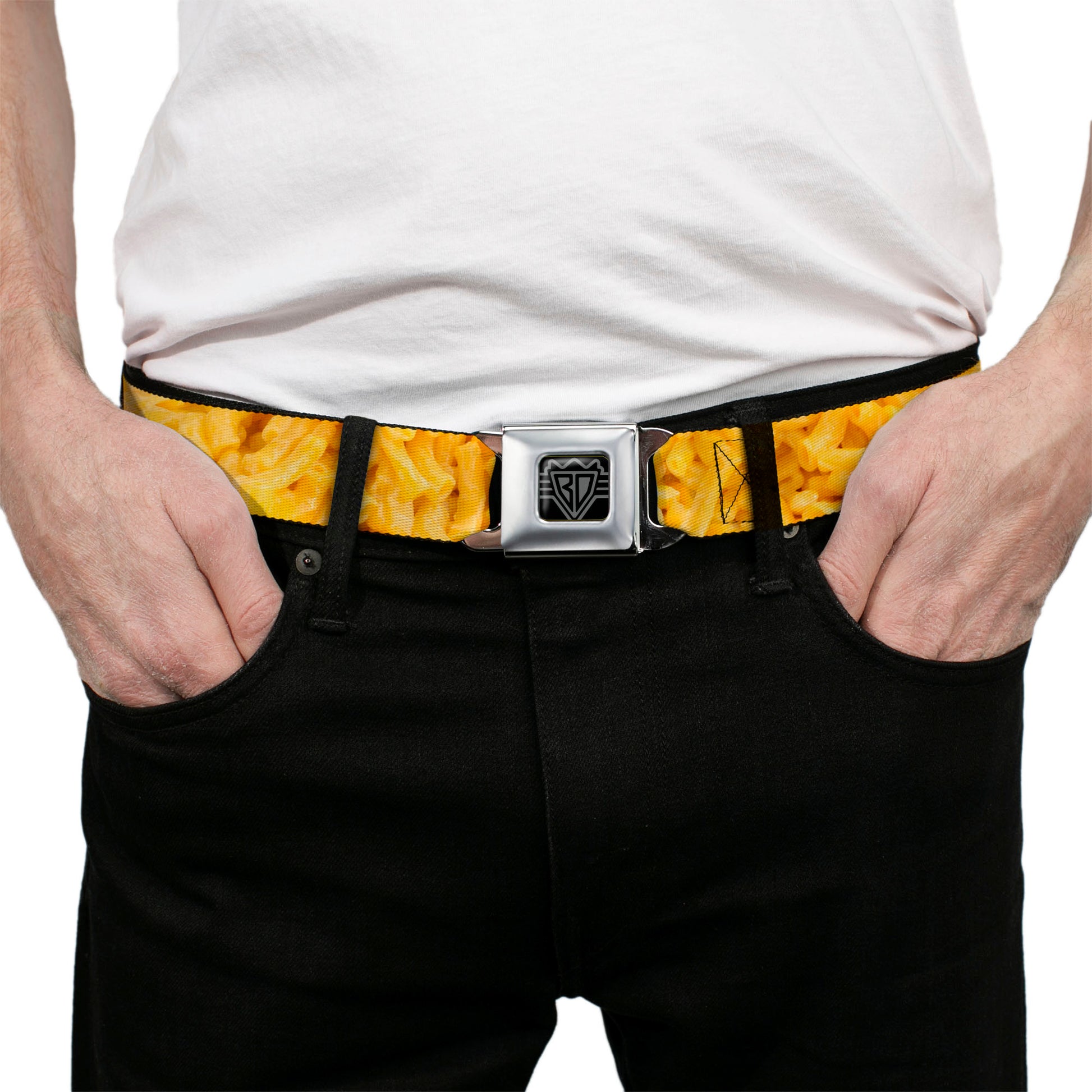 BD Wings Logo CLOSE-UP Full Color Black Silver Seatbelt Belt - Mac & Cheese Vivid Webbing Seatbelt Belts Buckle-Down
