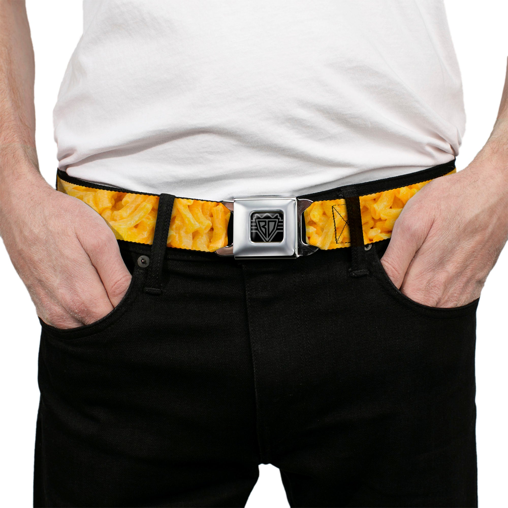 BD Wings Logo CLOSE-UP Full Color Black Silver Seatbelt Belt - Mac & Cheese Vivid Webbing Seatbelt Belts Buckle-Down