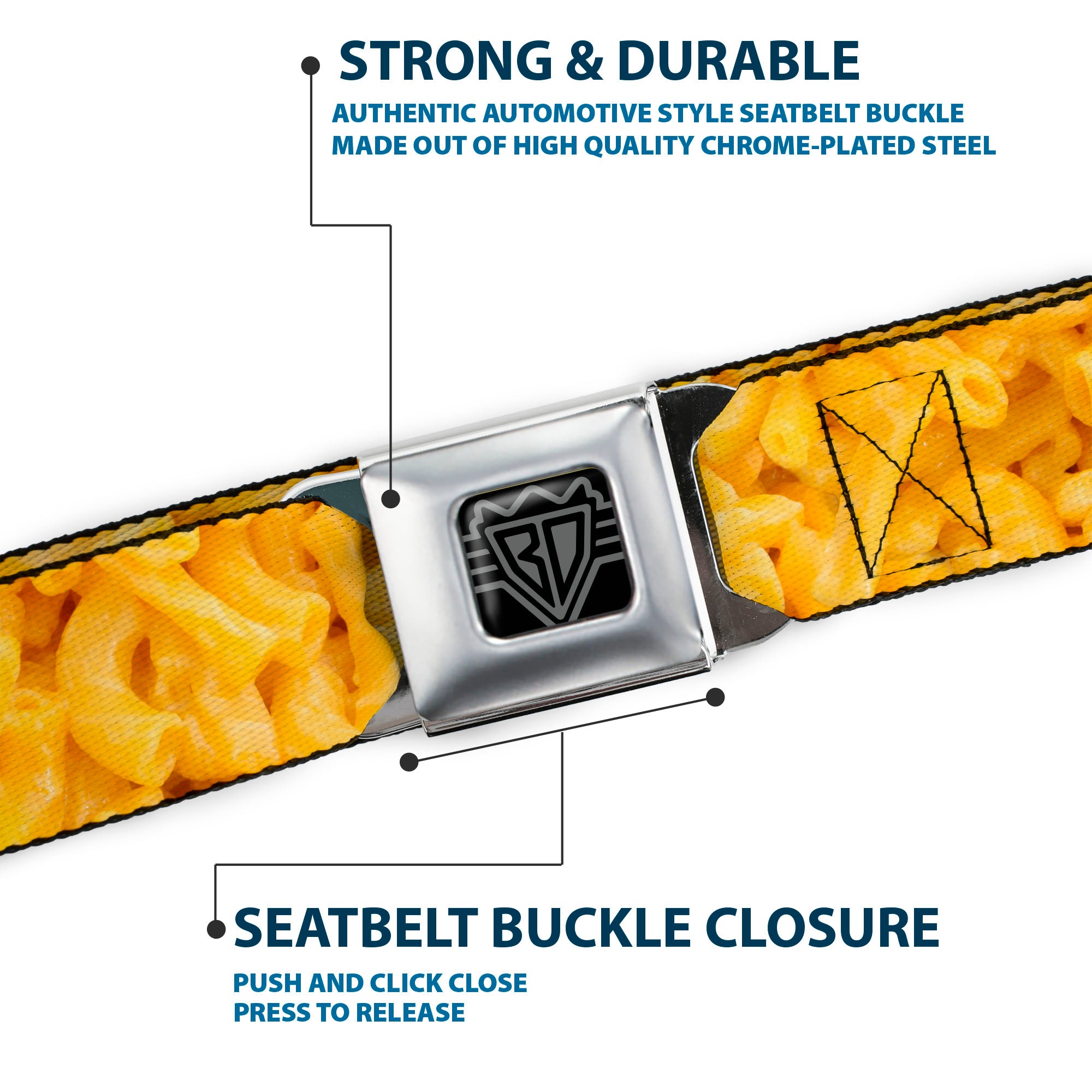 BD Wings Logo CLOSE-UP Full Color Black Silver Seatbelt Belt - Mac & Cheese Vivid Webbing Seatbelt Belts Buckle-Down