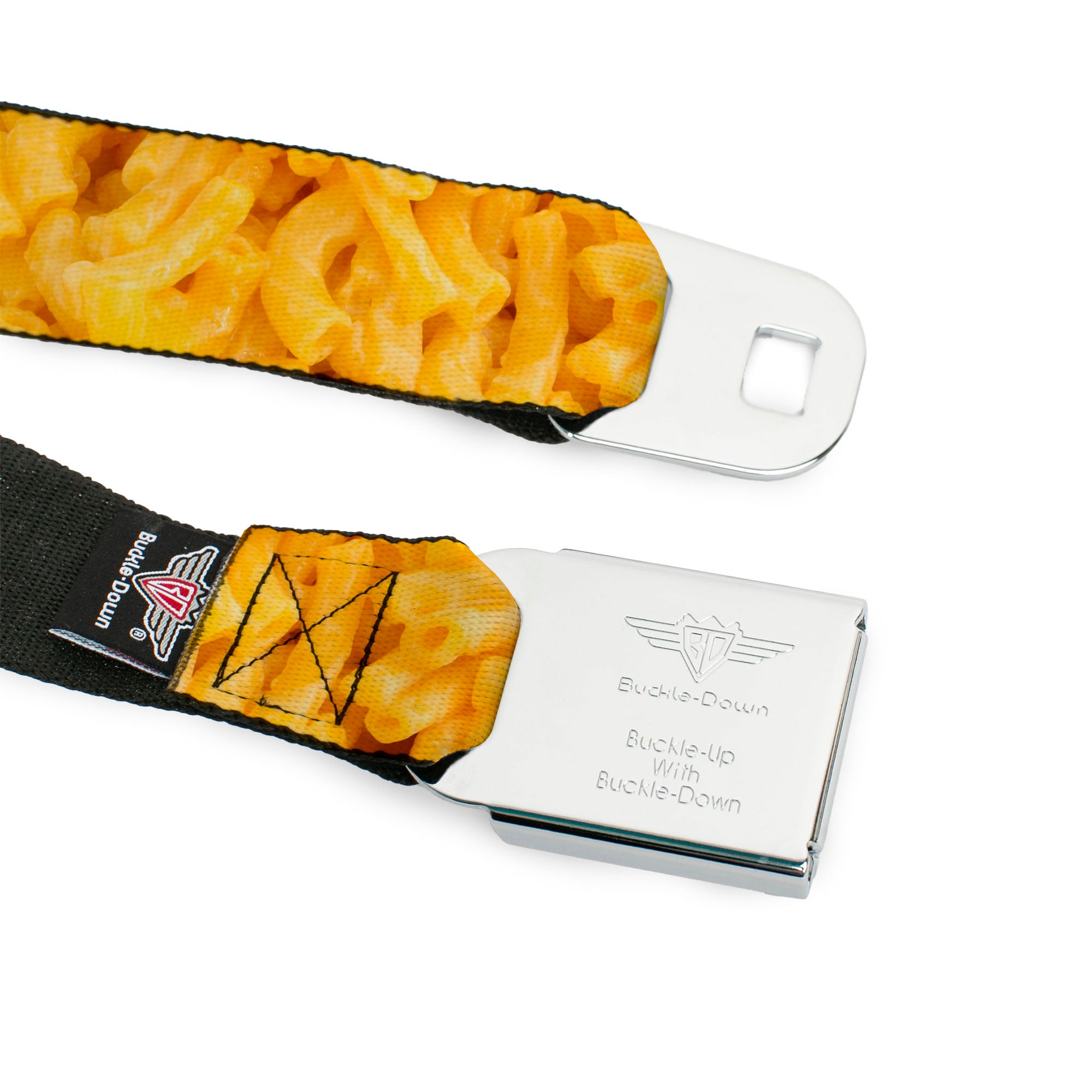 BD Wings Logo CLOSE-UP Full Color Black Silver Seatbelt Belt - Mac & Cheese Vivid Webbing Seatbelt Belts Buckle-Down