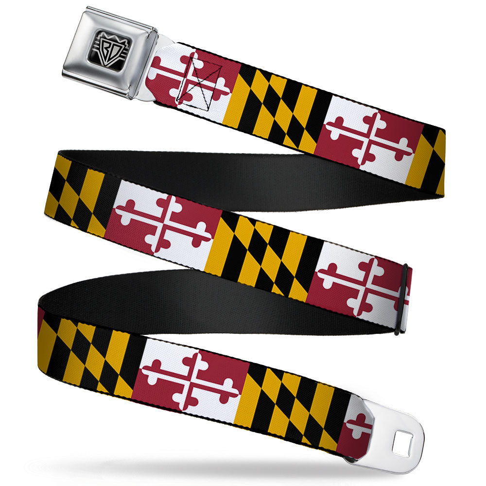 BD Wings Logo CLOSE-UP Full Color Black Silver Seatbelt Belt - Maryland Flags Webbing Seatbelt Belts Buckle-Down