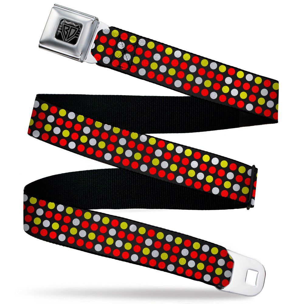 BD Wings Logo CLOSE-UP Black/Silver Seatbelt Belt - Mini Polka Dots Black/White/Fluorescent Orange/Pink/Yellow Webbing Seatbelt Belts Buckle-Down