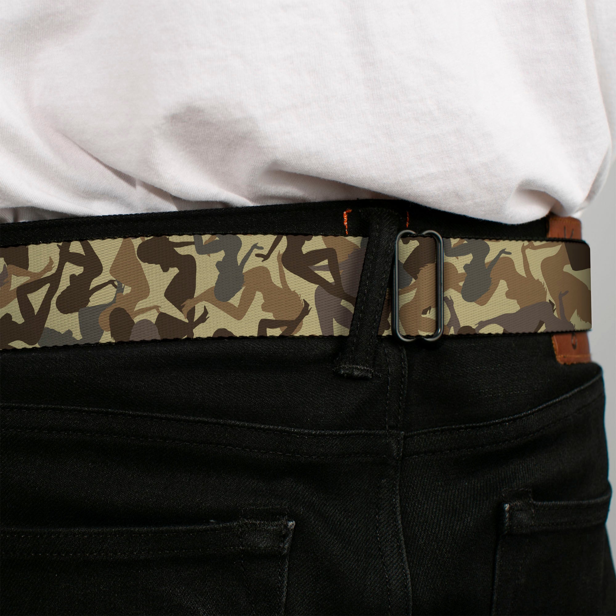 BD Wings Logo CLOSE-UP Full Color Black Silver Seatbelt Belt - Mud Flap Girls Camo Browns Webbing Seatbelt Belts Buckle-Down