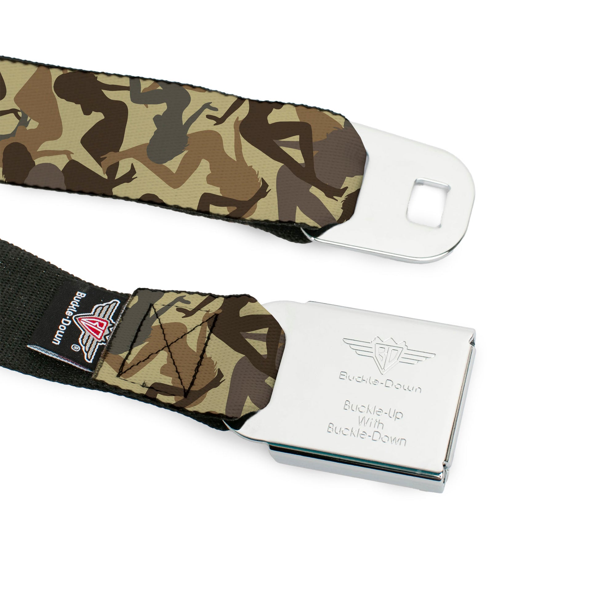 BD Wings Logo CLOSE-UP Full Color Black Silver Seatbelt Belt - Mud Flap Girls Camo Browns Webbing Seatbelt Belts Buckle-Down