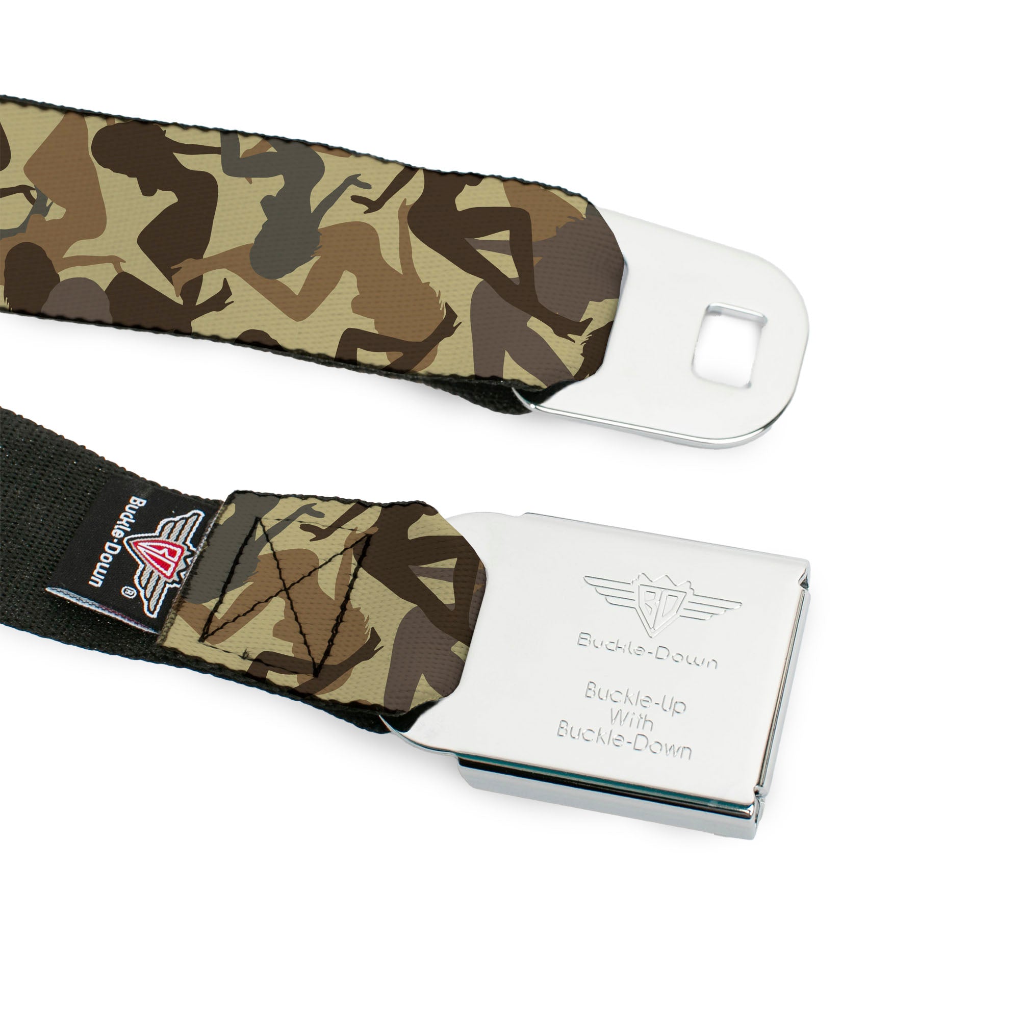 BD Wings Logo CLOSE-UP Full Color Black Silver Seatbelt Belt - Mud Flap Girls Camo Browns Webbing Seatbelt Belts Buckle-Down