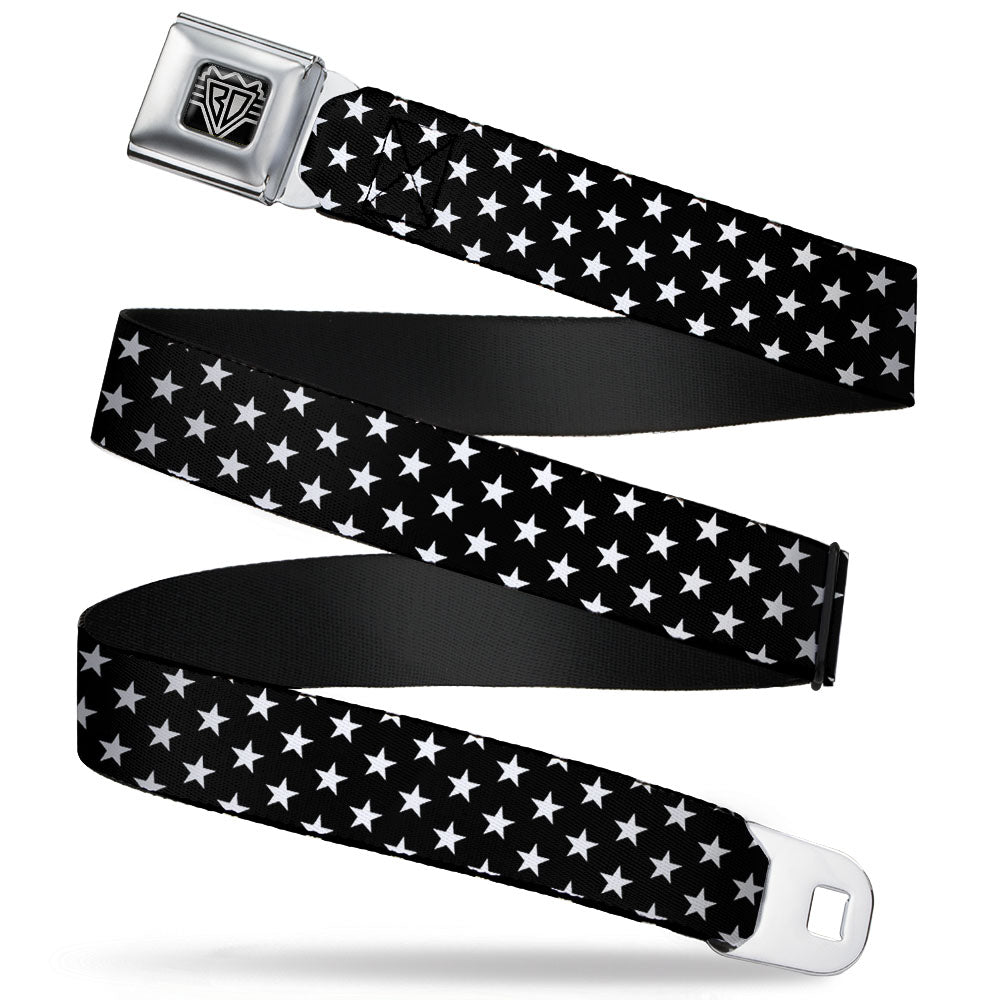 BD Wings Logo CLOSE-UP Full Color Black Silver Seatbelt Belt - Mini Stars3 Black/White Webbing Seatbelt Belts Buckle-Down