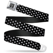 BD Wings Logo CLOSE-UP Full Color Black Silver Seatbelt Belt - Mini Stars3 Black/White Webbing Seatbelt Belts Buckle-Down